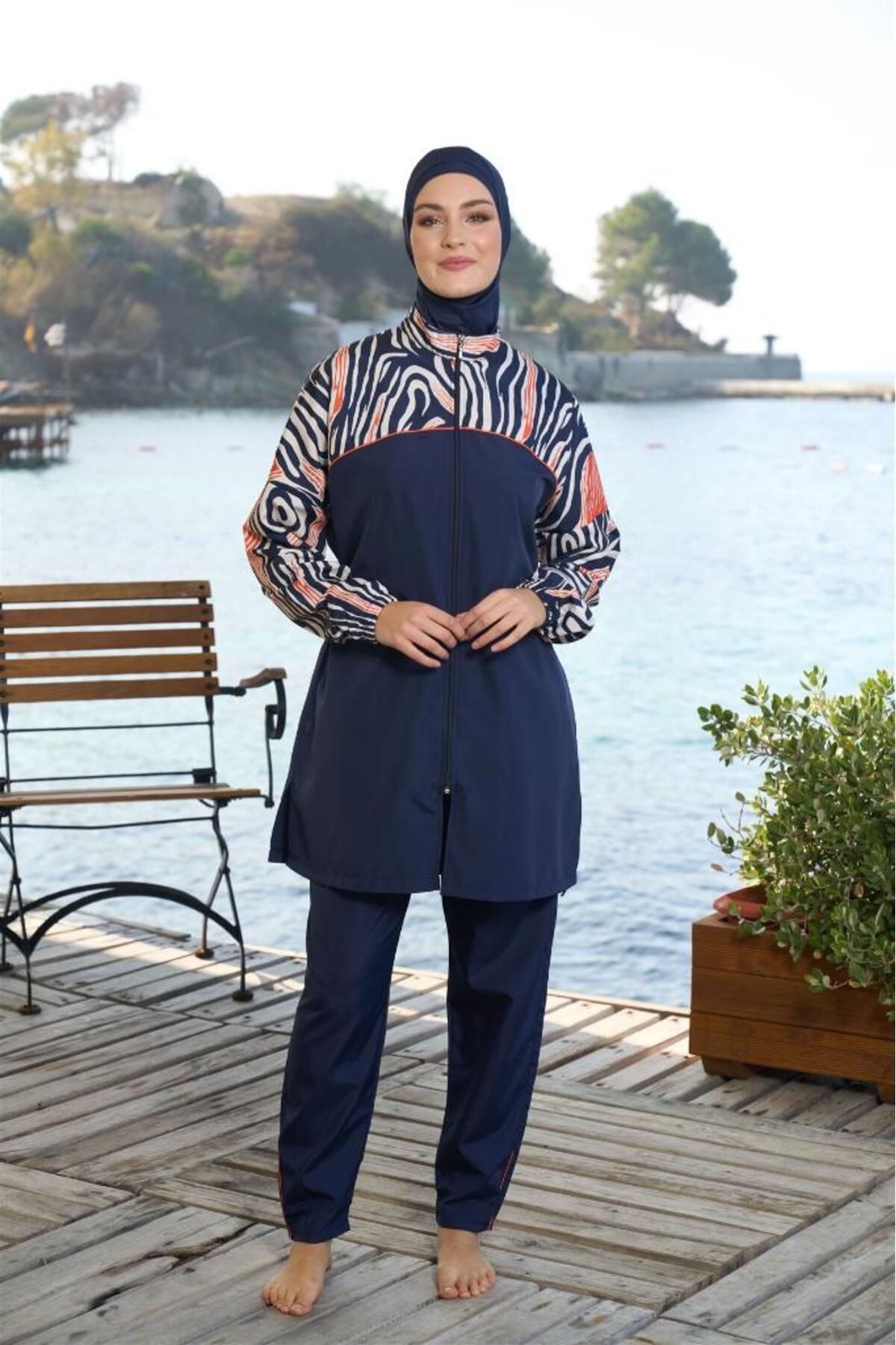 Estiva Croplu Fermuarlı Tam Kapalı Tesettür Mayo