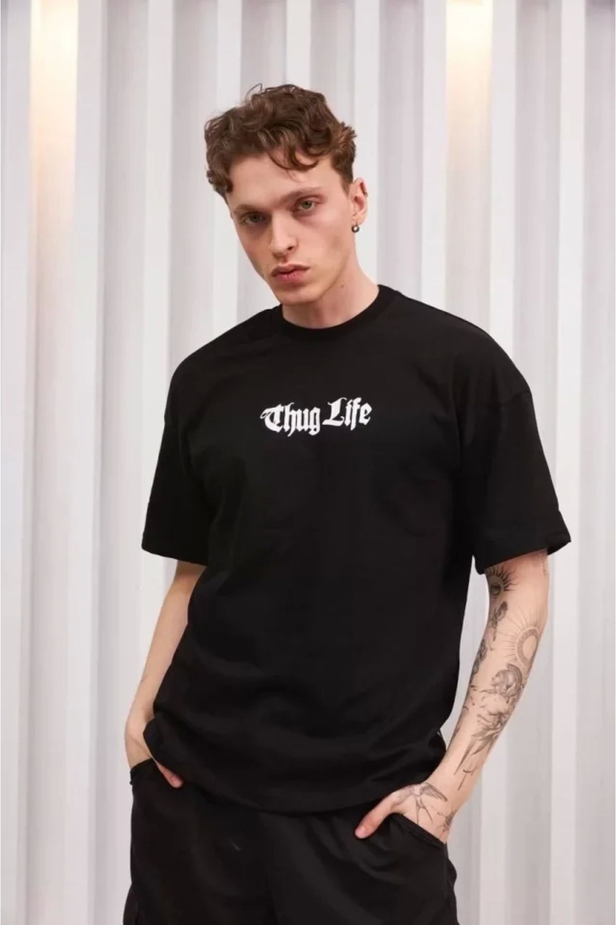 Silerra Unisex Bisiklet Yaka Baskılı Oversize T-Shirt - Siyah