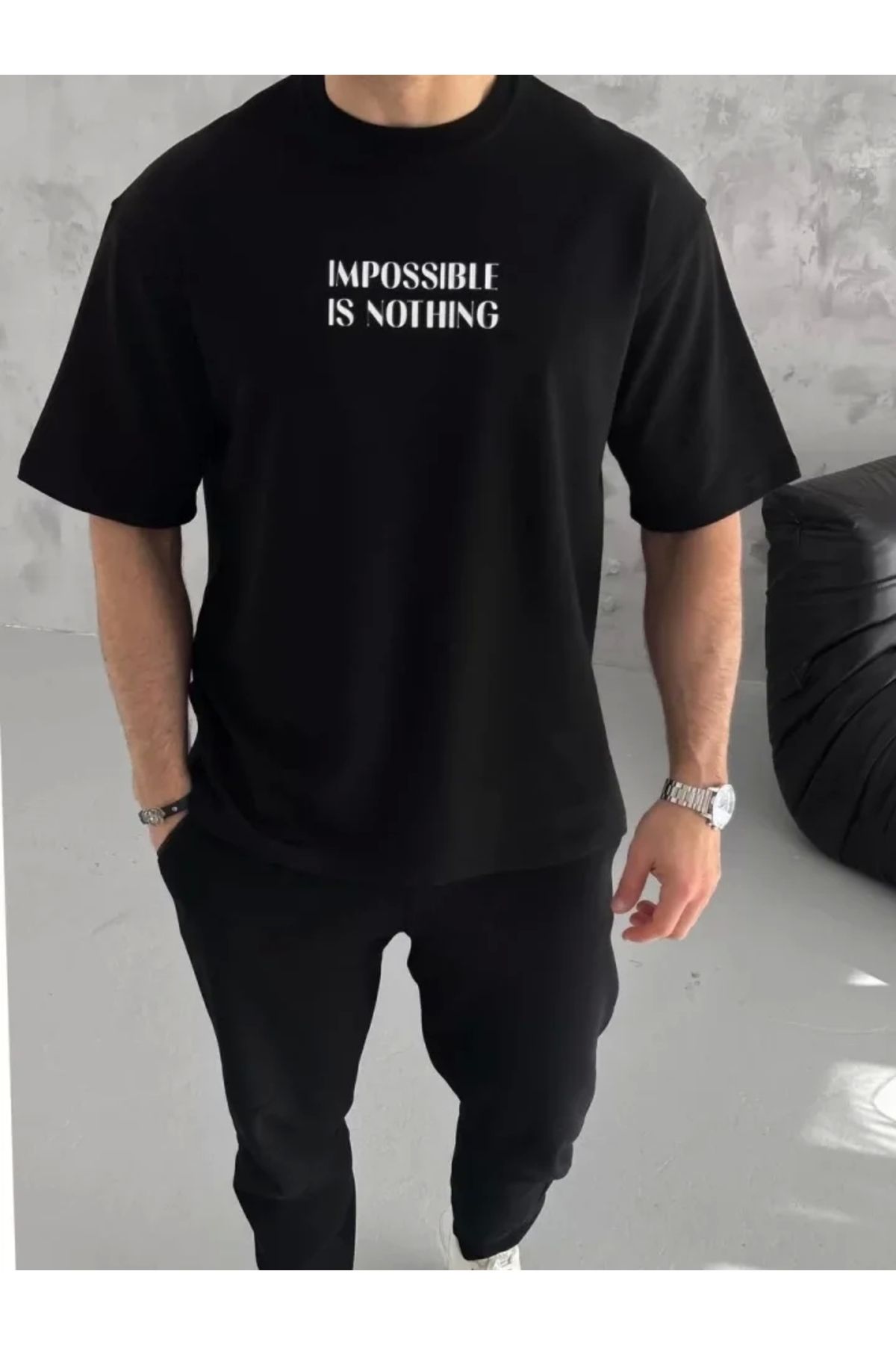 Silerra Unisex Bisiklet Yaka Baskılı Oversize T-Shirt - Siyah