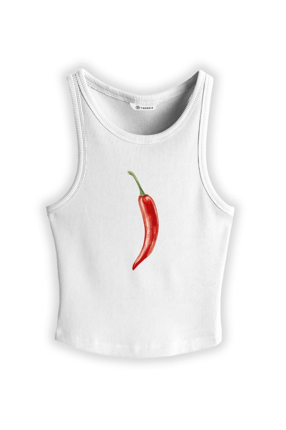 Trendiz Kadın Chili Pepper Askılı Atlet Beyaz 9013