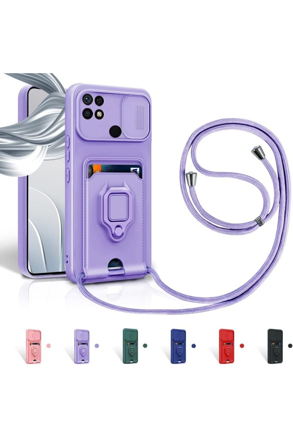 Rivor Xiaomi Redmi 10C Uyumlu Kılıf Kamera Koruma Ve Sürgülü Kartvizitli Kartlıklı Standlı Renkli Kapak