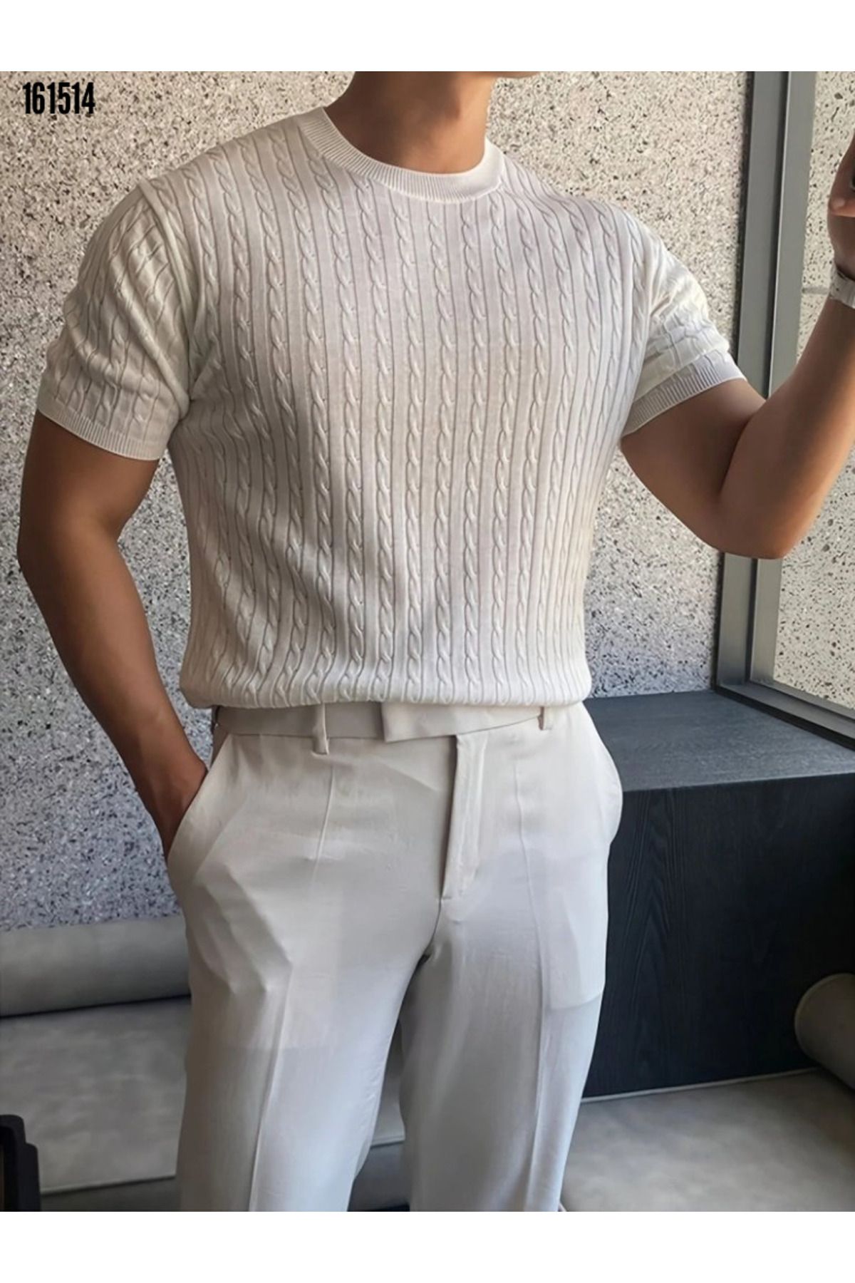 moda wanilia Erkek Bisiklet Yaka Old Money Kısa Kollu Triko T-shirt
