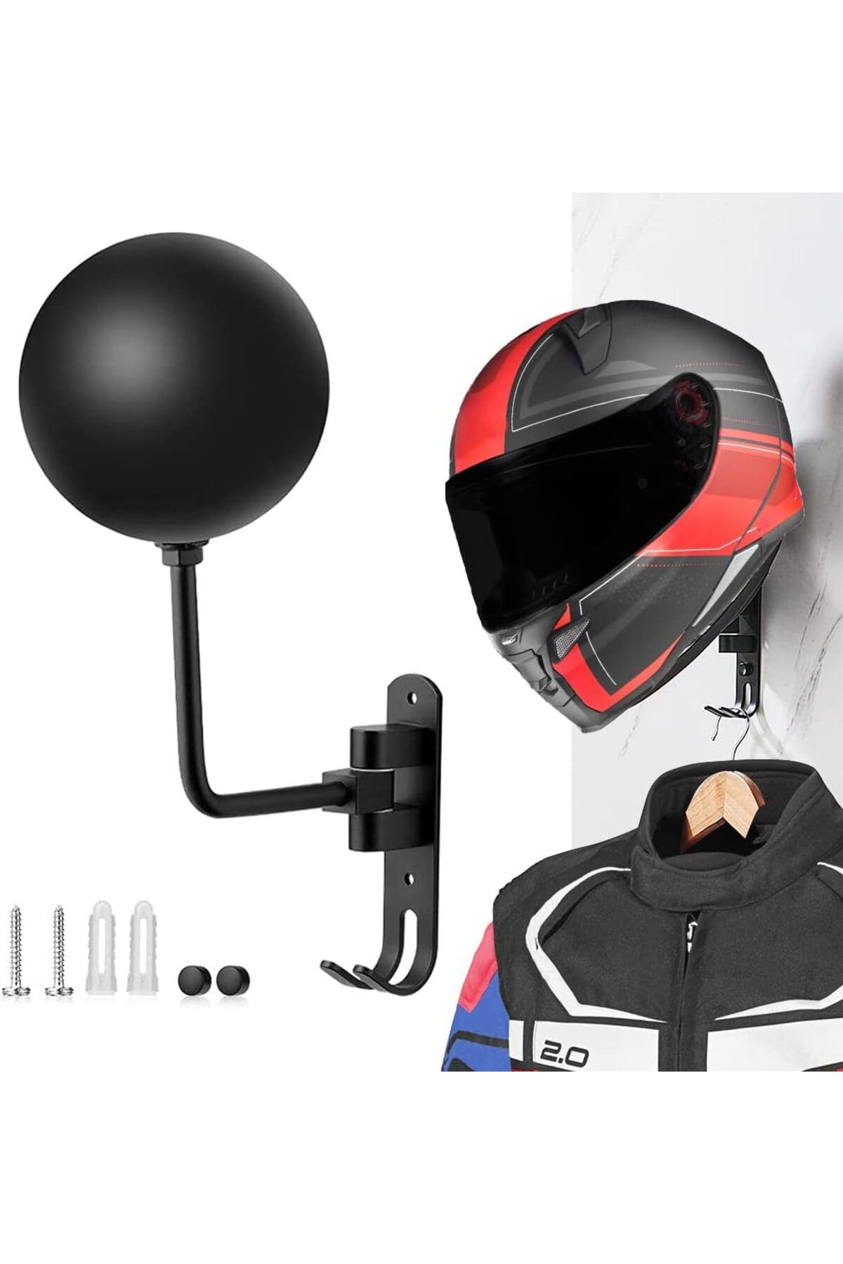 SANGMO Motosiklet Kask Askısı Duvar Montajı 180 Derece Dönebilen Metal Bisiklet Kask Tutucu