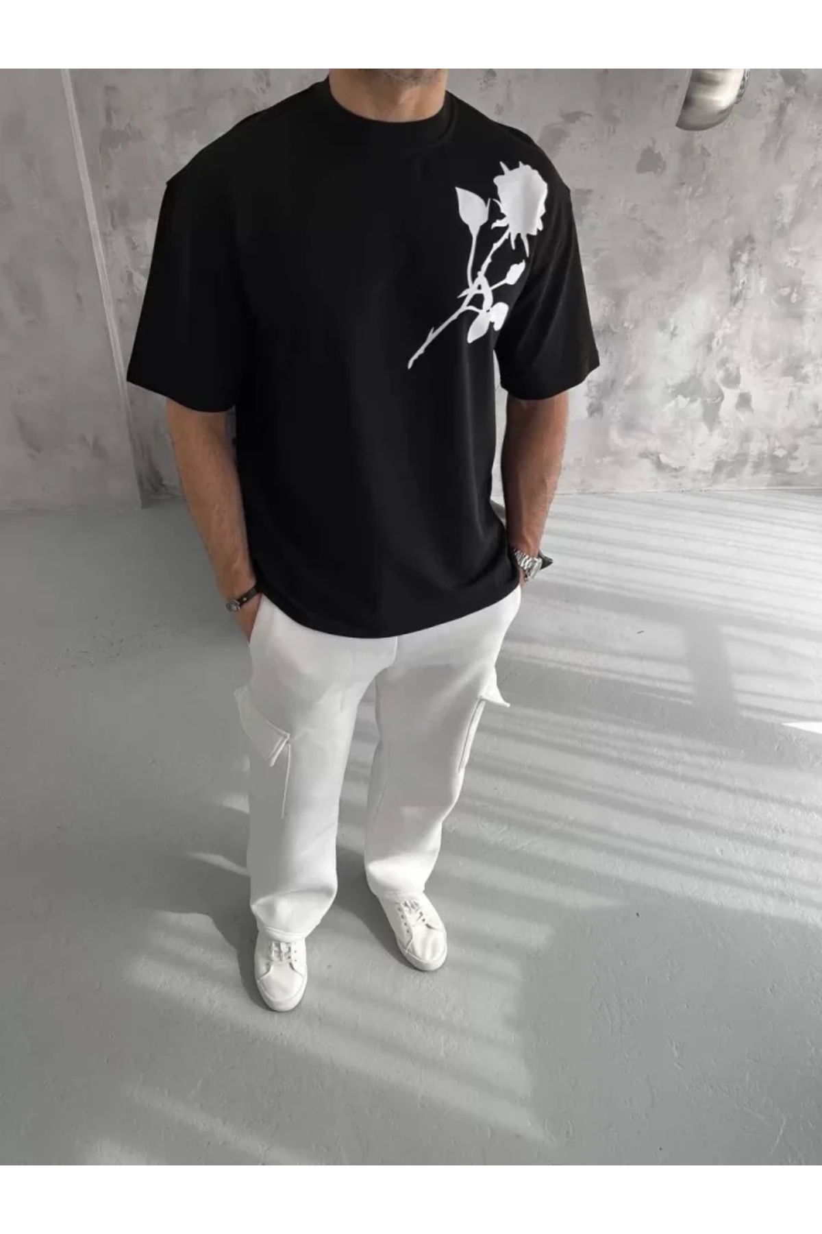 Silerra Unisex Bisiklet Yaka Baskılı Oversize T-Shirt - Siyah