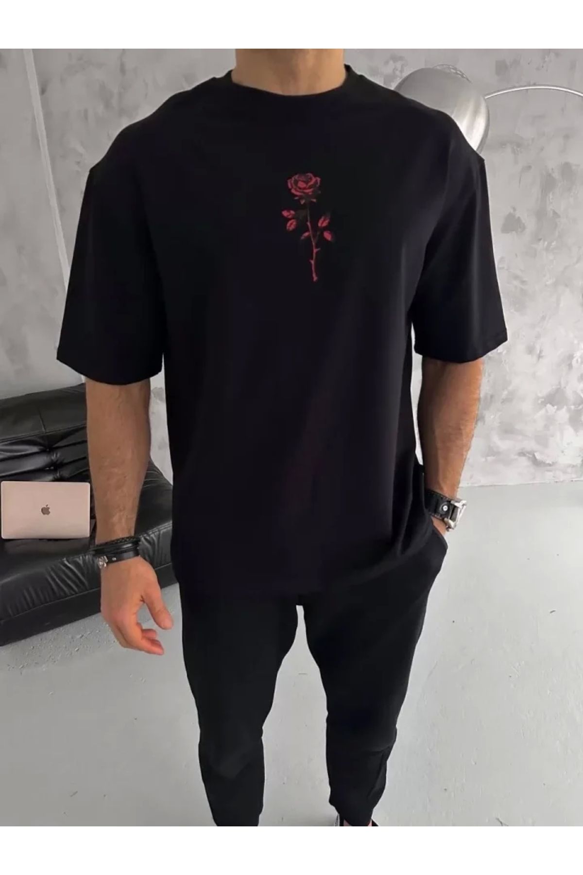 Silerra Unisex Bisiklet Yaka Baskılı Oversize T-Shirt - Siyah
