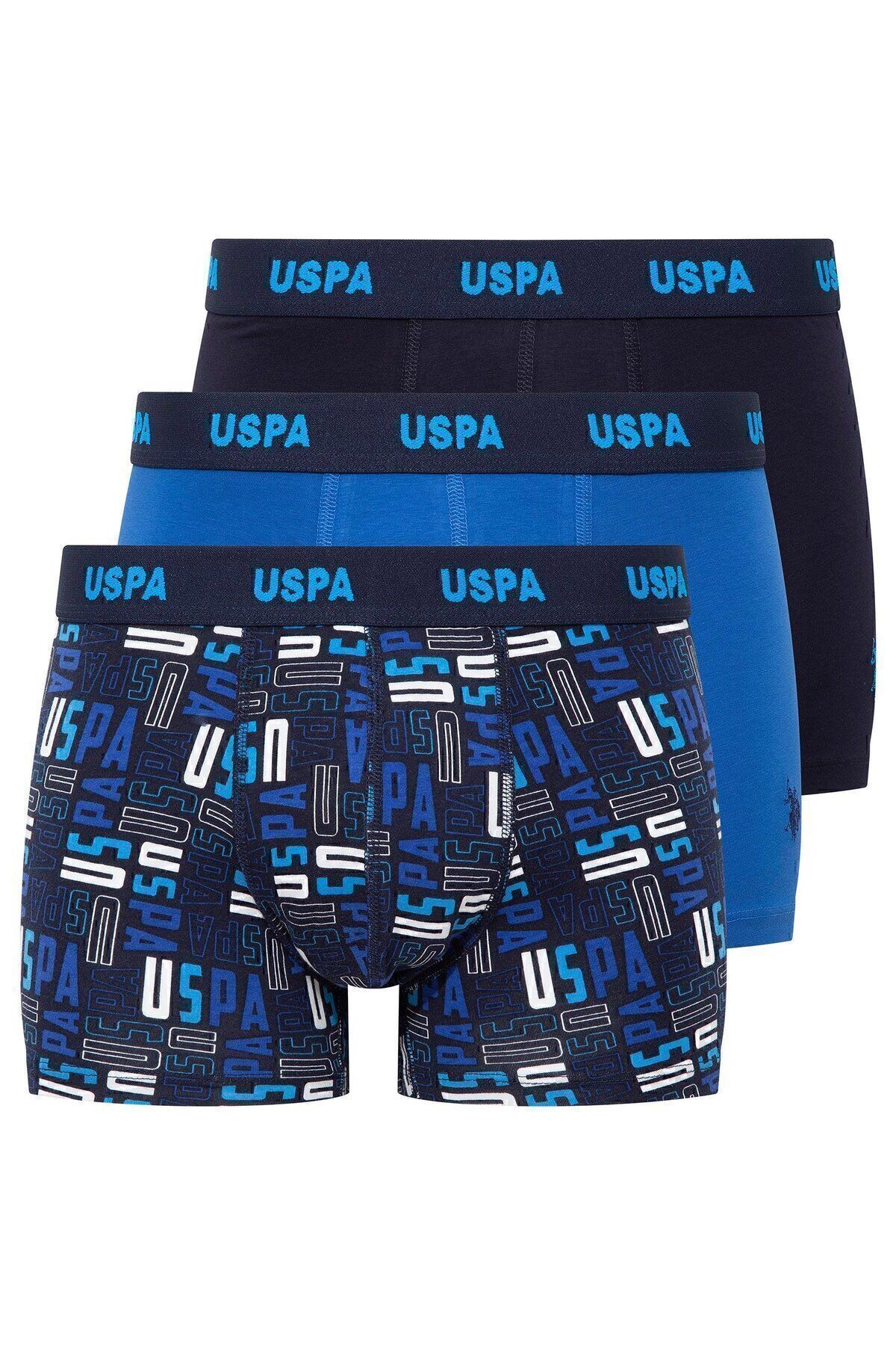 U.S. Polo Assn. U.S. Polo Assn. Erkek Lacivert&Saks&Baskılı 3 lü Boxer - Çoklu Renk - TLAYE80O50S9W