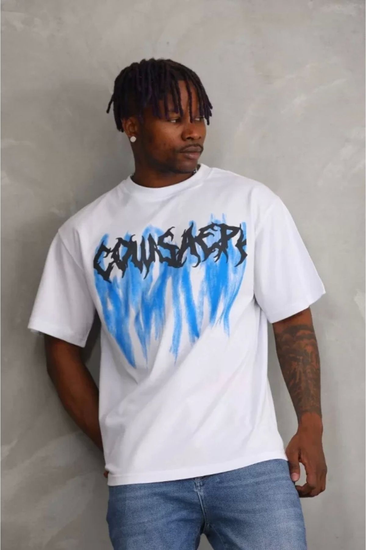 Silerra Unisex Baskılı Oversize T-Shirt - Beyaz