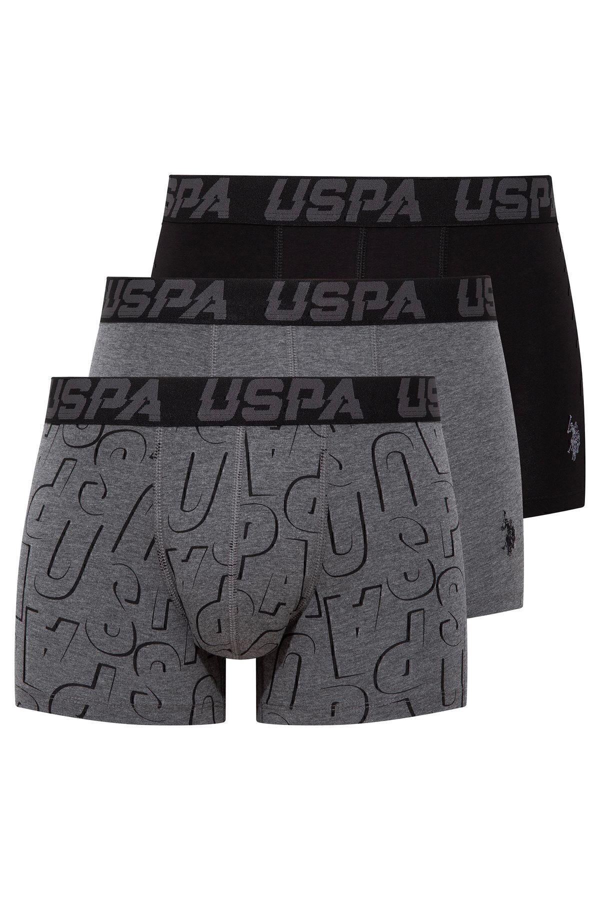 U.S. Polo Assn. U.S. Polo Assn. Erkek Siyah - Antrasit -Baskılı 3 lü Kutulu Boxer - Çoklu Renk - TLAYE80I49G6E