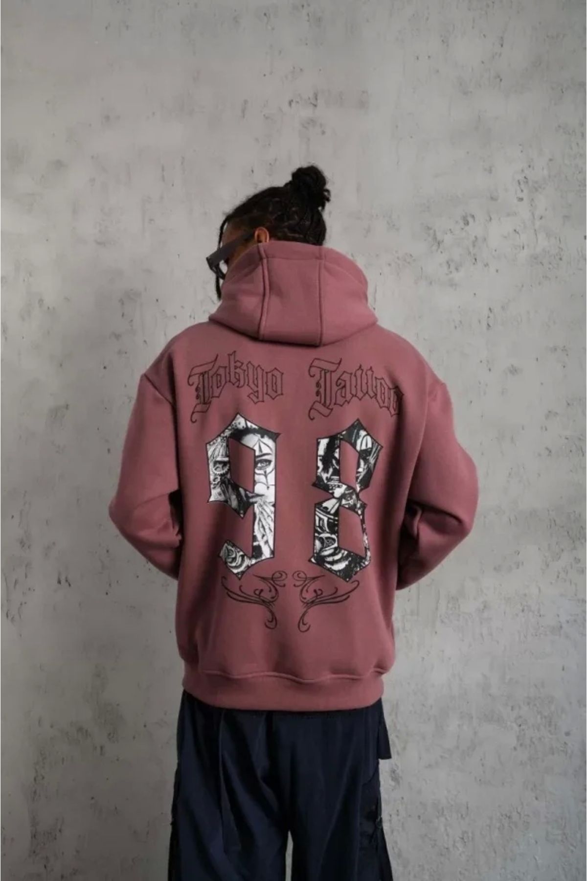 Silerra Erkek 98 Baskılı Kapşonlu Sweat - Gül Kurusu