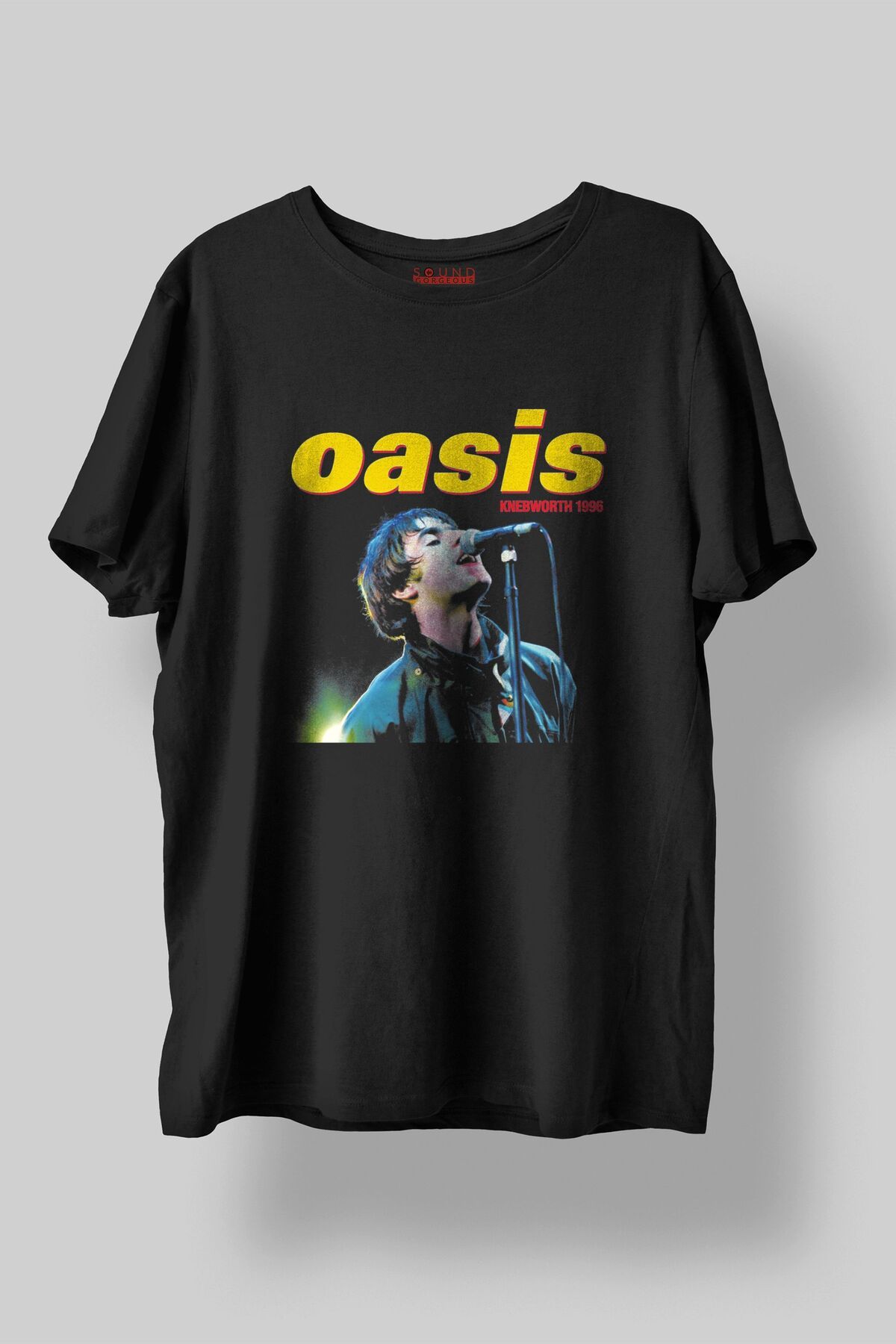 Sound Gorgeous Oasis Müzik Tasarımlı Baskılı Regular Fit Unisex Siyah T-Shirt %100 Pamuk Rahat Kalıp Tişört No:0267