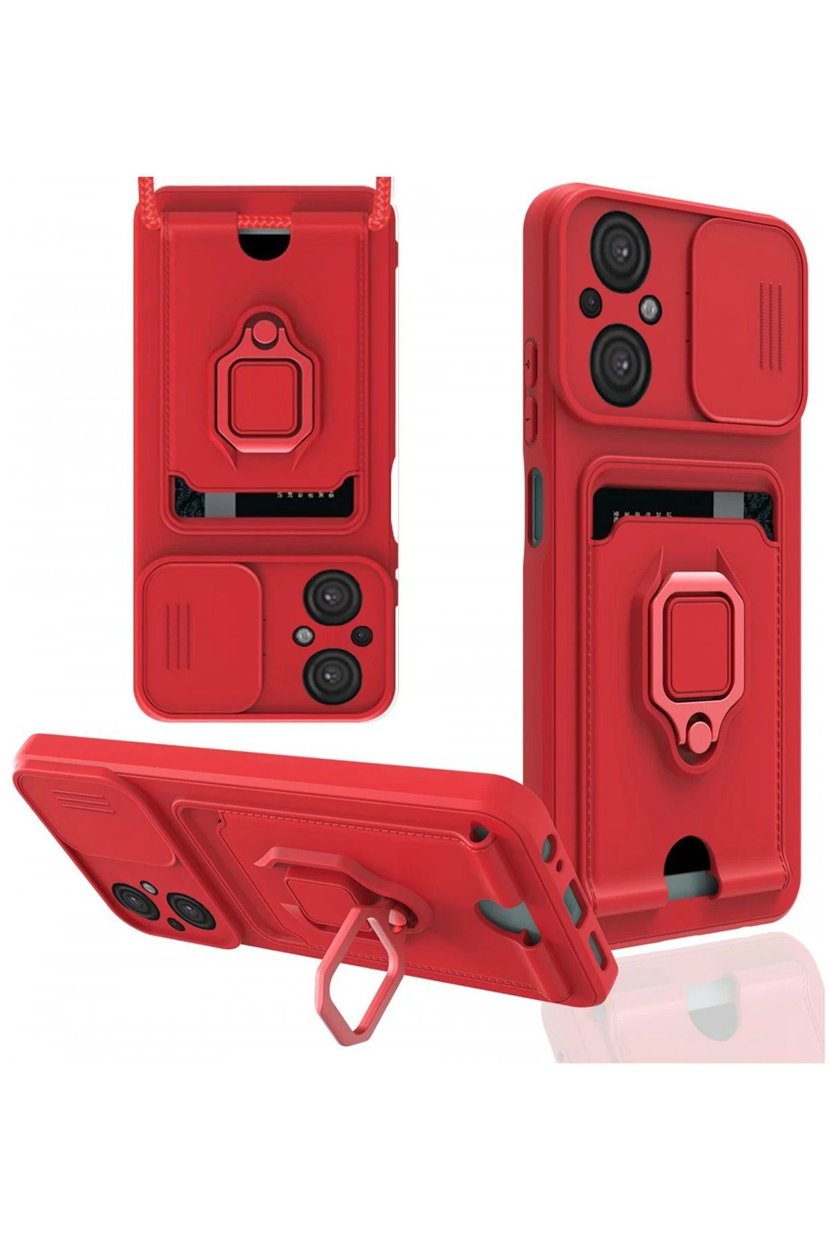 Rivor Xiaomi Poco M5 Uyumlu Kılıf Kamera Koruma Ve Sürgülü Kartvizitli Kartlıklı Standlı Renkli Kapak