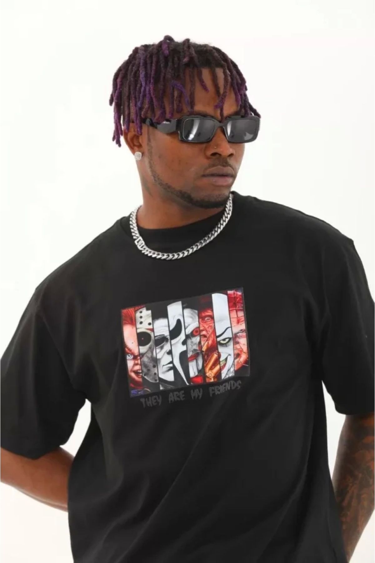 Silerra Unisex Oversize Baskılı Bisiklet Yaka T-Shirt - Siyah