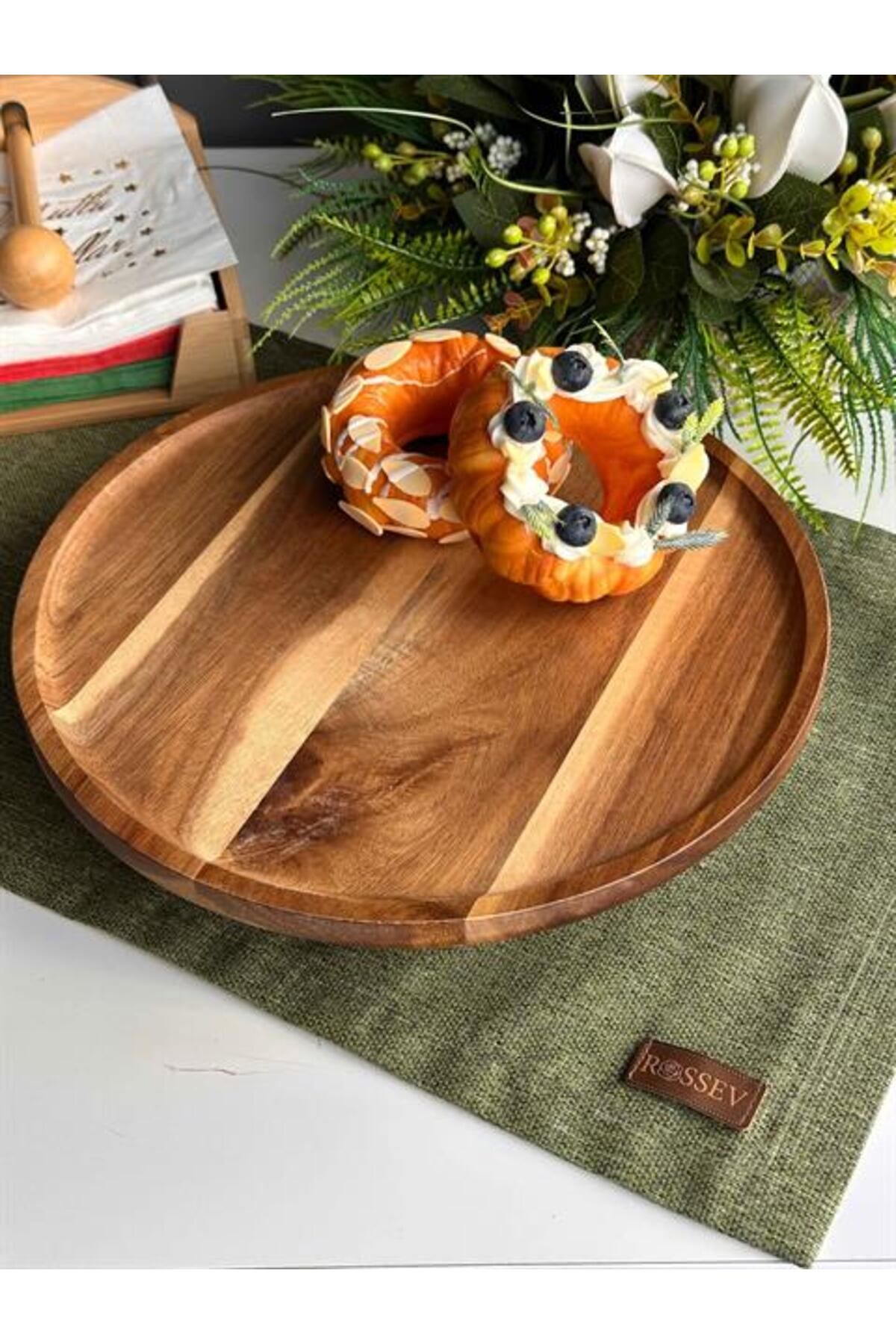 ROSSEV Akasya Yuvarlak Ayaklı Sunum Tabak 32cm