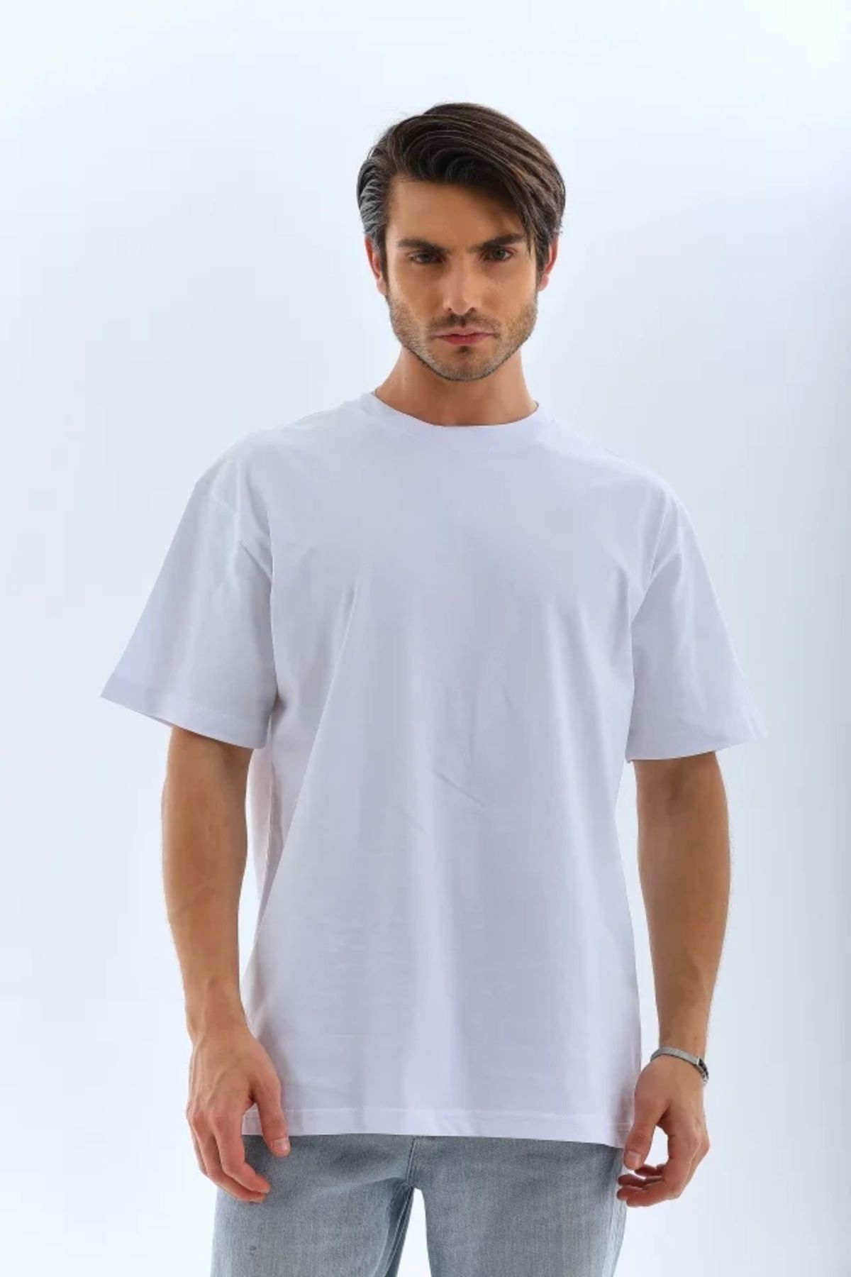 Silerra Unisex Oversize Düz Bisiklet Yaka T-Shirt - Beyaz
