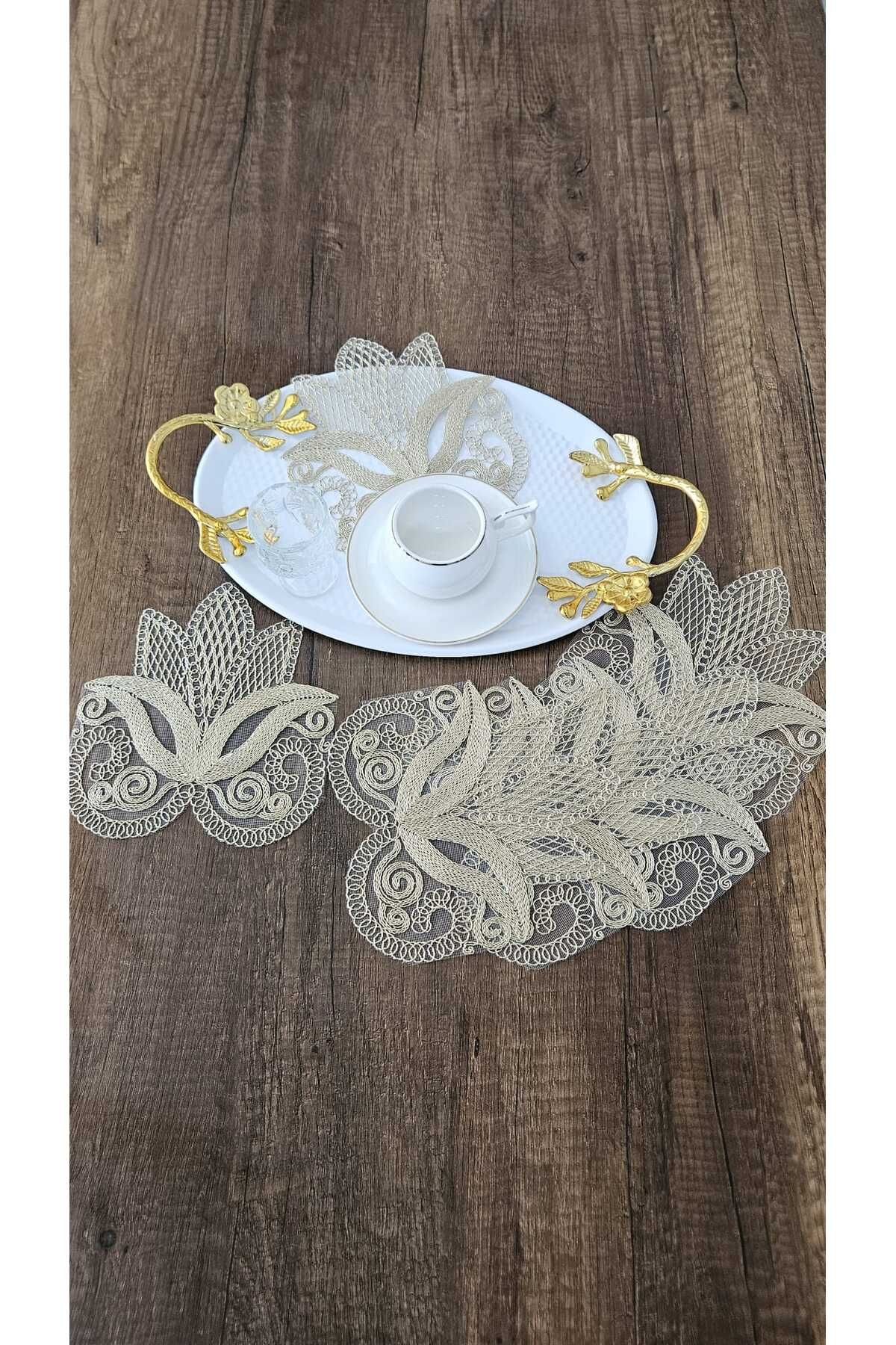ZESA HOME 6 Lı Kahve Yanı Şık Sunum Peçeteleri Tül Güpürlü