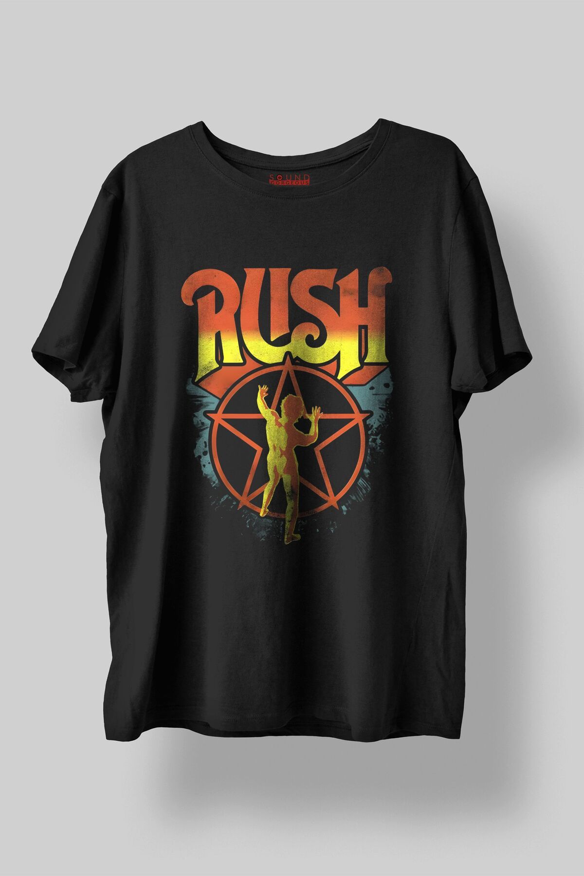 Sound Gorgeous Rush Müzik Tasarımlı Baskılı Regular Fit Unisex Siyah T-Shirt %100 Pamuk Rahat Kalıp Tişört No:0333