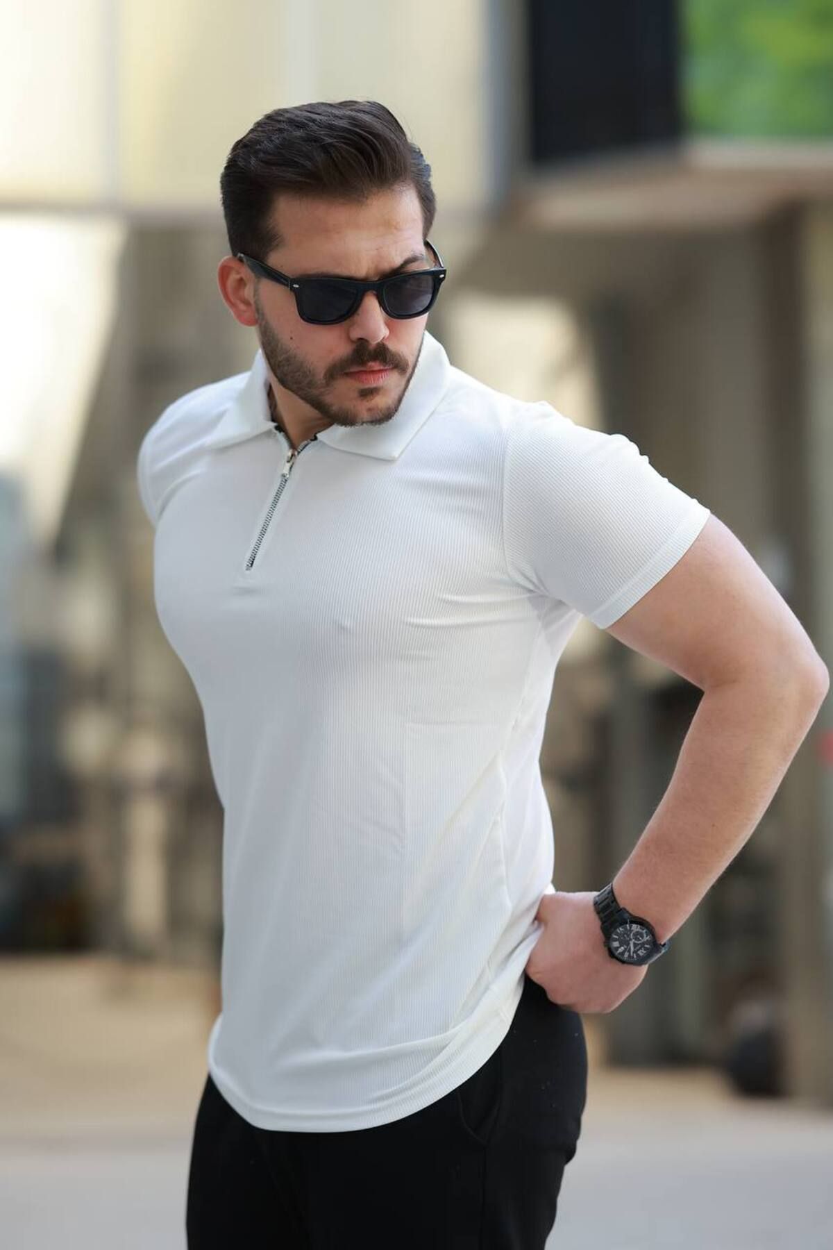 YUNED Fitilli Yarım Fermuarlı Polo Yaka Tişhört