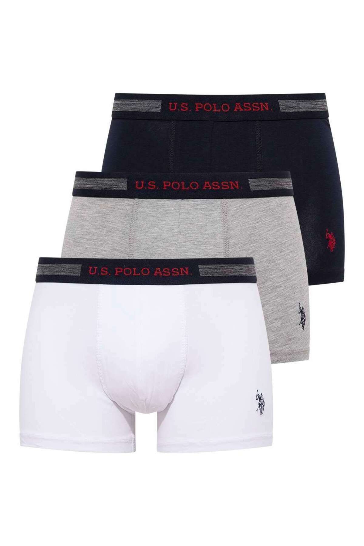 U.S. Polo Assn. U.S. Polo Assn. Erkek Lacivert-Gri Melanj-Beyaz 3 Lü Kutulu Boxer - Çoklu Renk - TLAYE80I15G5E