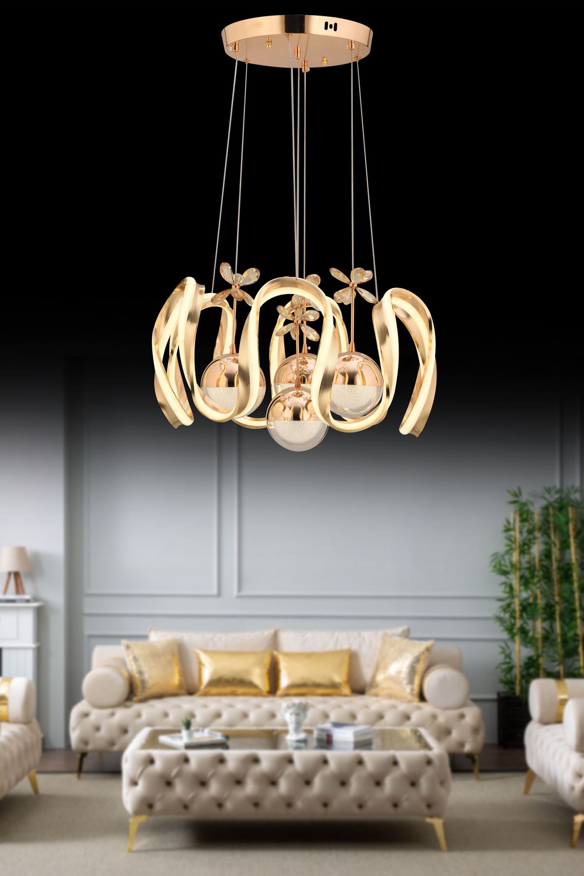 SEBA AYDINLATMA HERA GOLD KÜRE LED Kumandalı (Beyaz, Sarı, Gün Işığı) Salon Mutfak Oturma Odası Hol Avize SB-LD-551