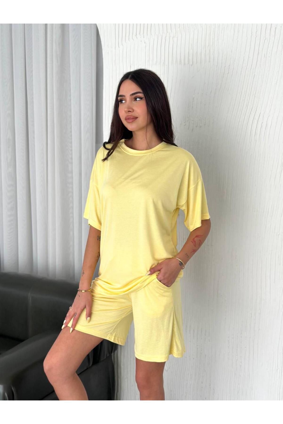 Güler Casual İkili Şortlu Takım Sarı Renk