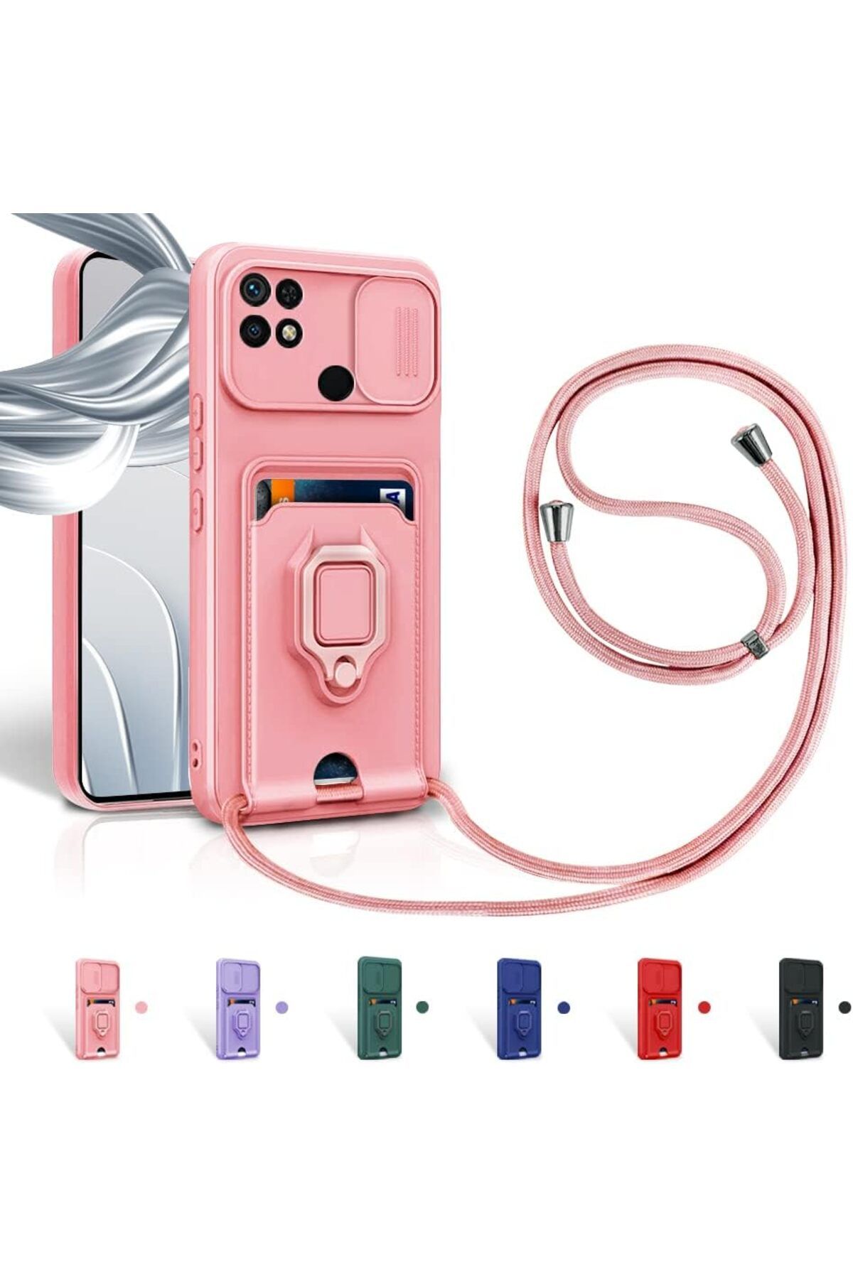 Rivor Xiaomi Redmi 10C Uyumlu Kılıf Kamera Koruma Ve Sürgülü Kartvizitli Kartlıklı Standlı Renkli Kapak