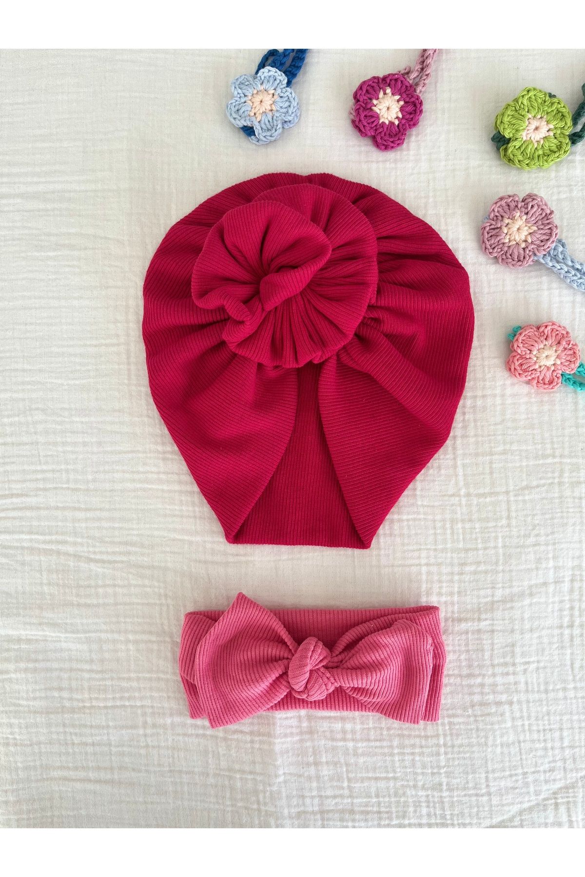 BurculuDükkan Kız Bebek Bone Bandana 2’li Set Hediyelik Set