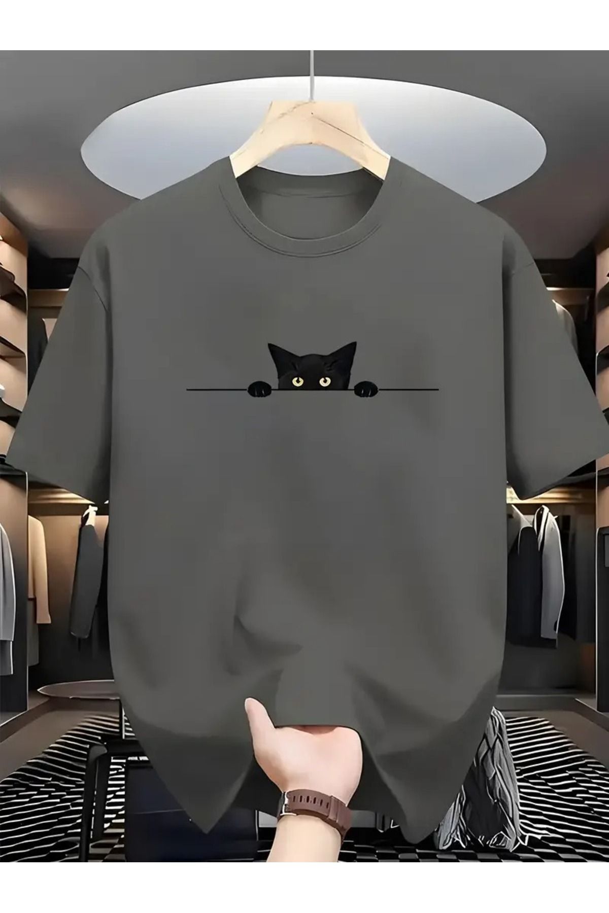 LuxeEdge Kedi Baskılı Unisex Oversize T-Shirt