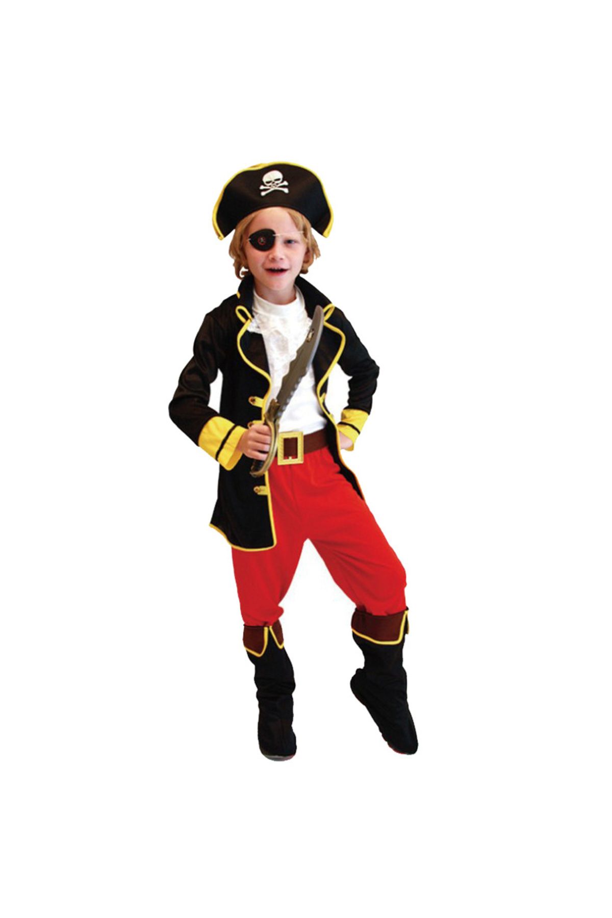 EvrikaUnity Costum De Capitan Pirat Pentru Copii, Set Cu Palarie Si Petic De Ochi, 140, 6-7 Ani, Rosu/ Negru - 140