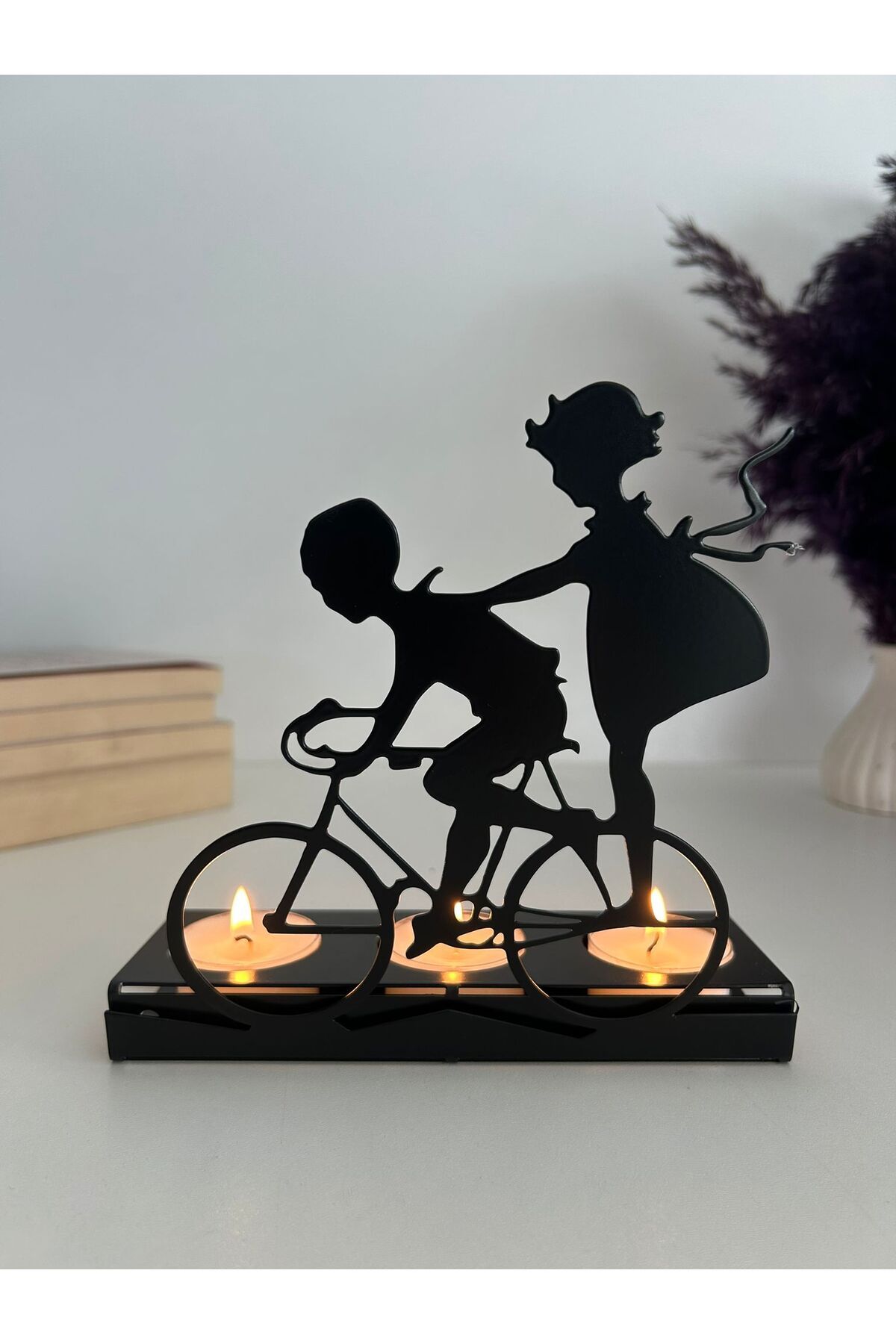 Alamer Decor Bisikletli Çocuklar Temalı Metal Mumluk