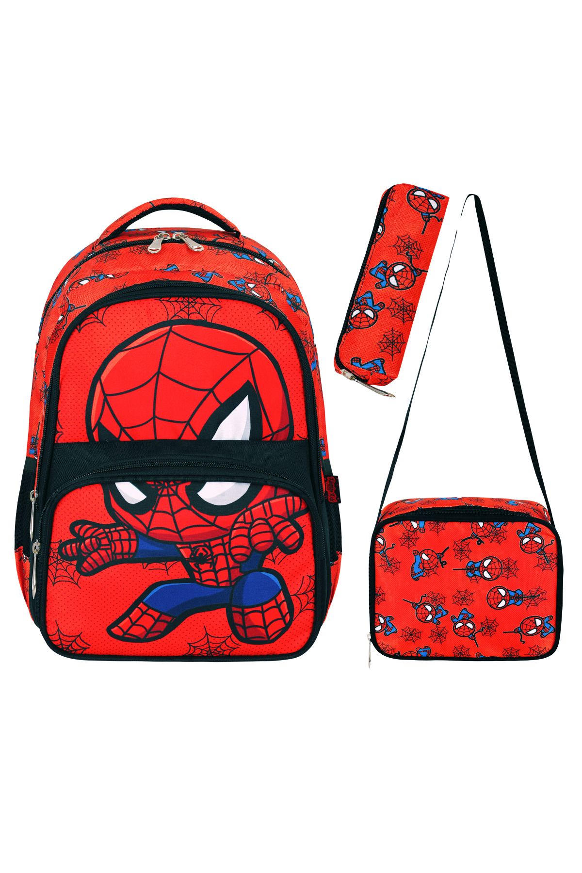 Sona Park Spider Man Baskılı Baskılı 3'lü Set Ilkokul Çantası, Termal Beslenme Çantası Ve Kalem Kutusu Seti