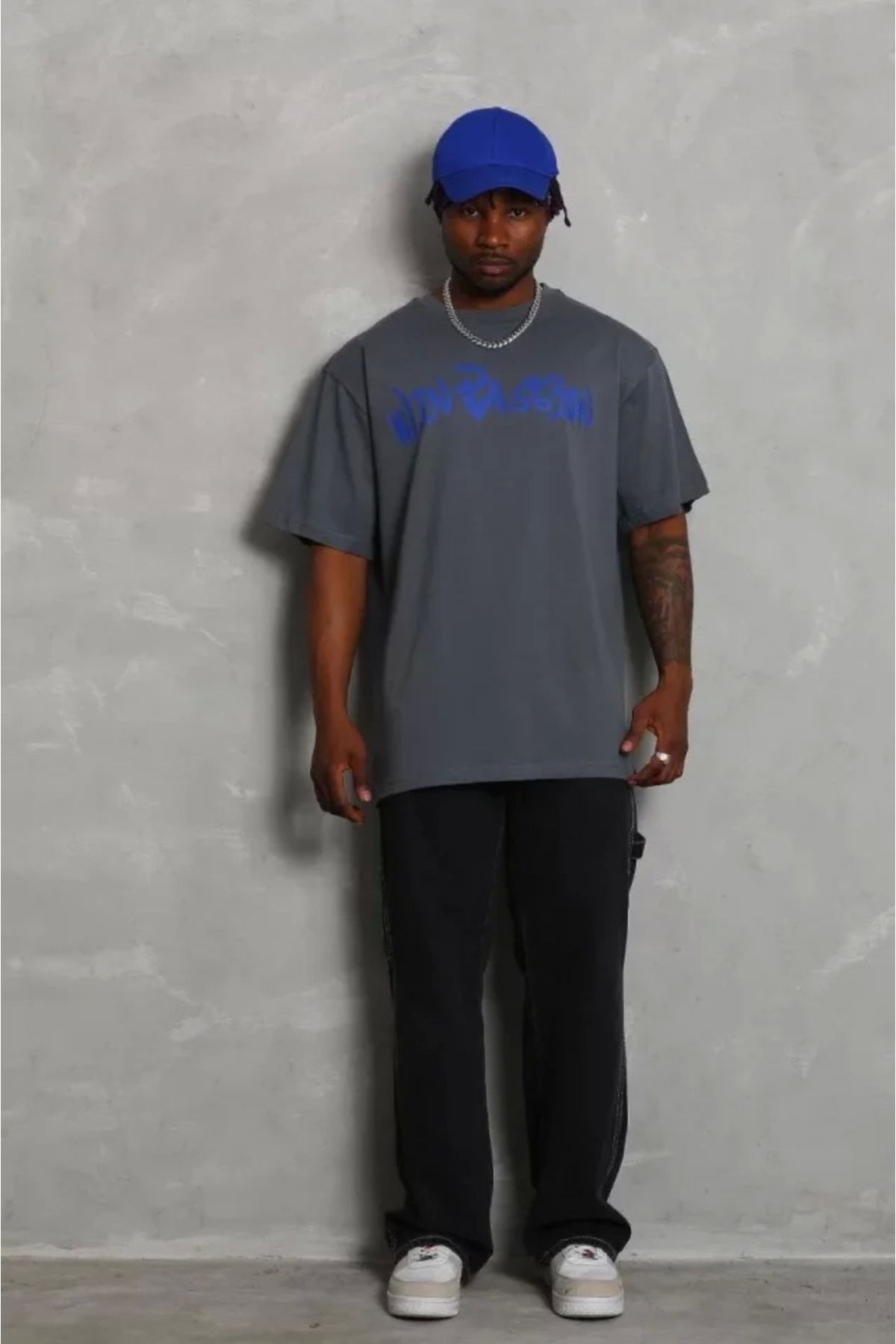 Silerra Unisex Oversize Baskılı Bisiklet Yaka T-Shirt - Füme