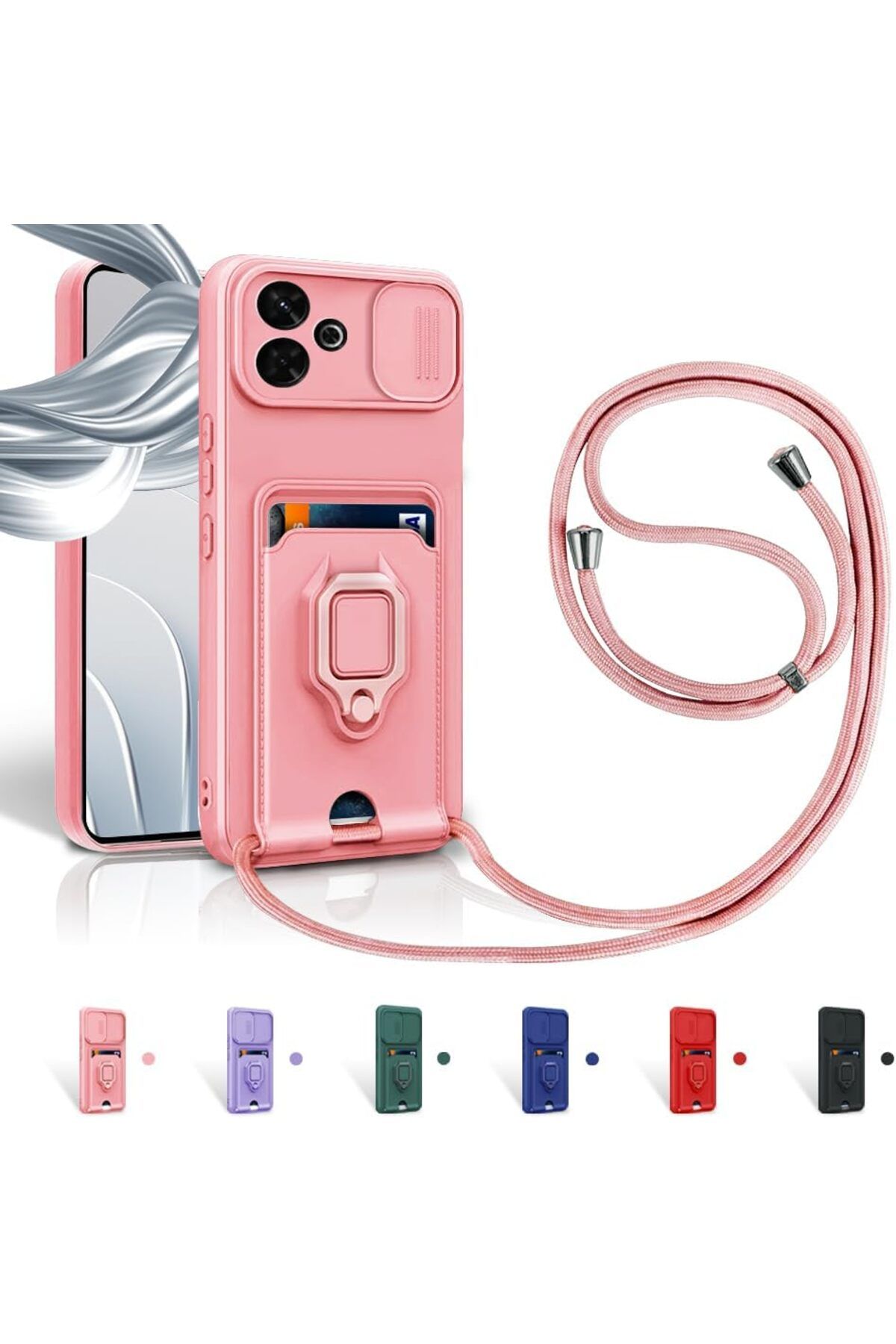 Rivor Xiaomi Redmi 13 Uyumlu Kılıf Kamera Koruma Ve Sürgülü Kartvizitli Kartlıklı Standlı Renkli Kapak
