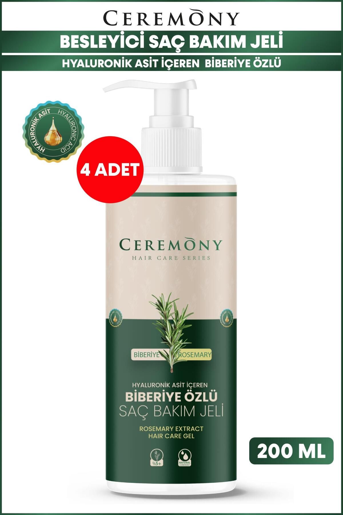 Ceremony Hyaluronik Asitli Besleyici Saç Şekillendirici Biberiye Jeli 200ml x4 Adet