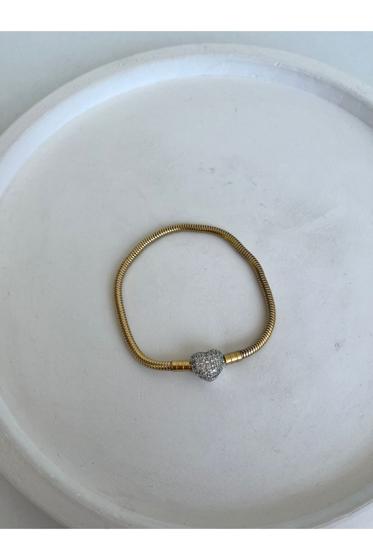 stainless steell Gümüş Kalpli Gold Çelik Pandora,b Bileklik
