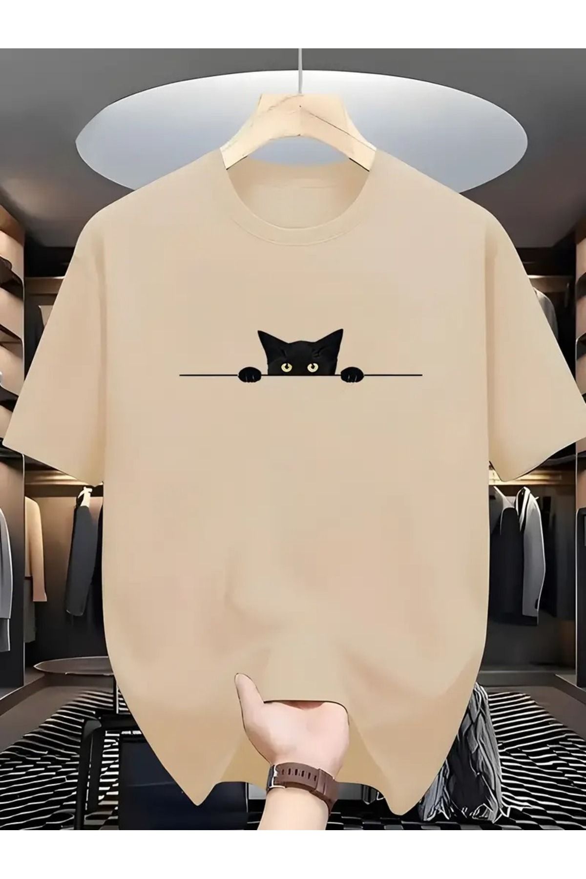 LuxeEdge Kedi Baskılı Unisex Oversize T-Shirt