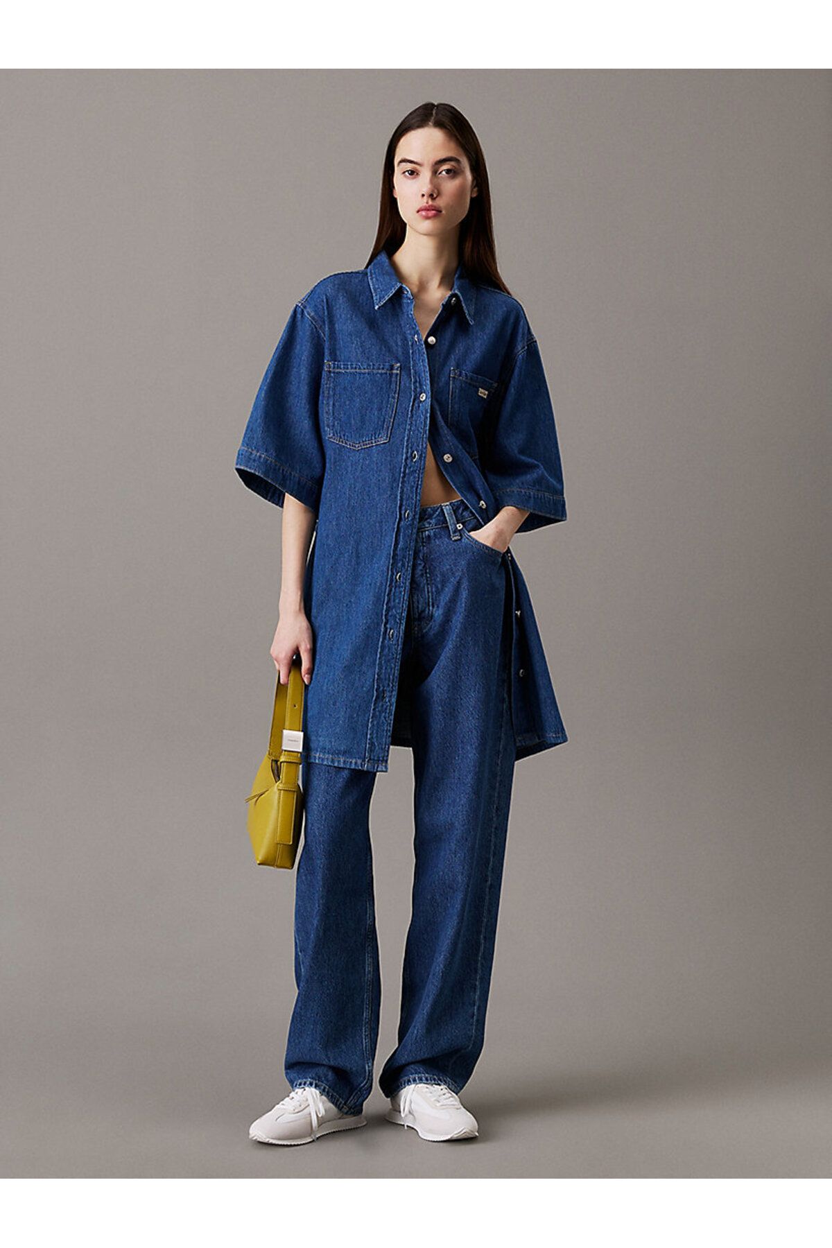 Calvin Klein LINEN BOXY BELTED SHIRT DRESS
