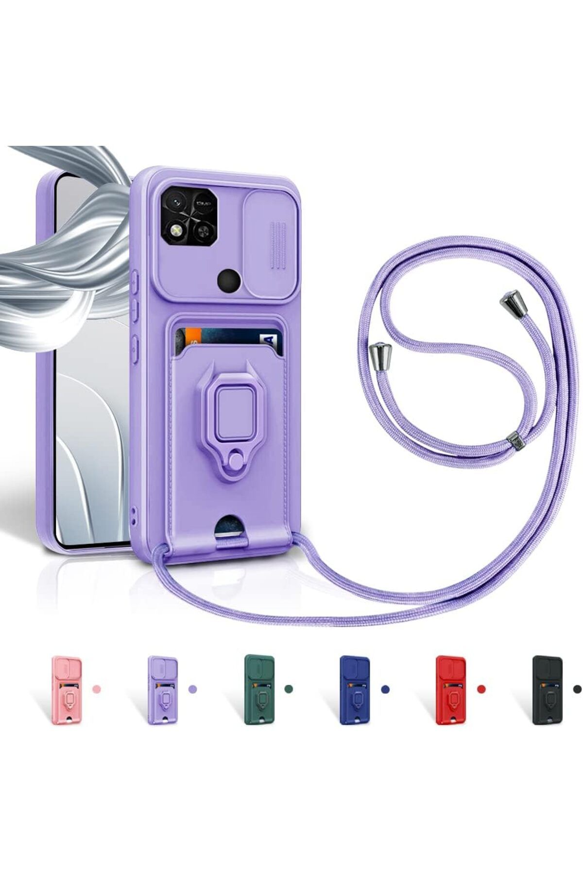Rivor Xiaomi Redmi 9C & Redmi 10A Kılıf Kamera Koruma Ve Sürgülü Kartvizitli Kartlık Standlı Renkli Kapak