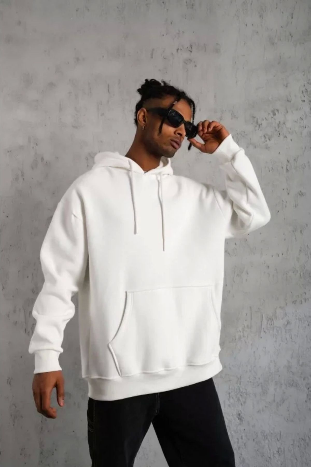 Silerra Erkek Düz Kapüşonlu Sweat - Beyaz