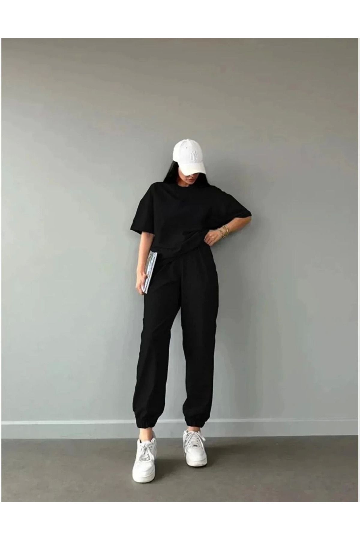 Vemora Unisex Düz T-Shirt ve Eşofman Takımı - Siyah