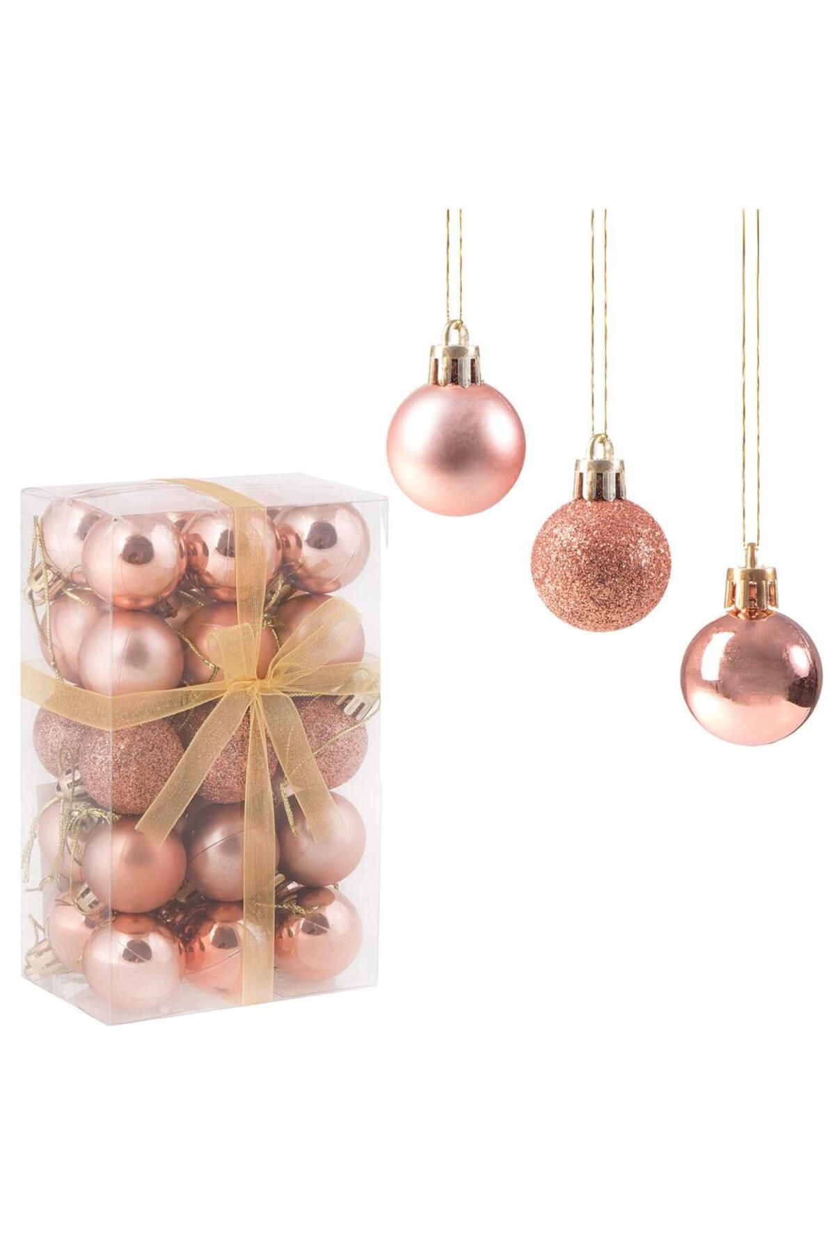 Springos-Set of 30 Christmas baubles, 3 cm, with string, matte, glitter, shiny, rose gold 5