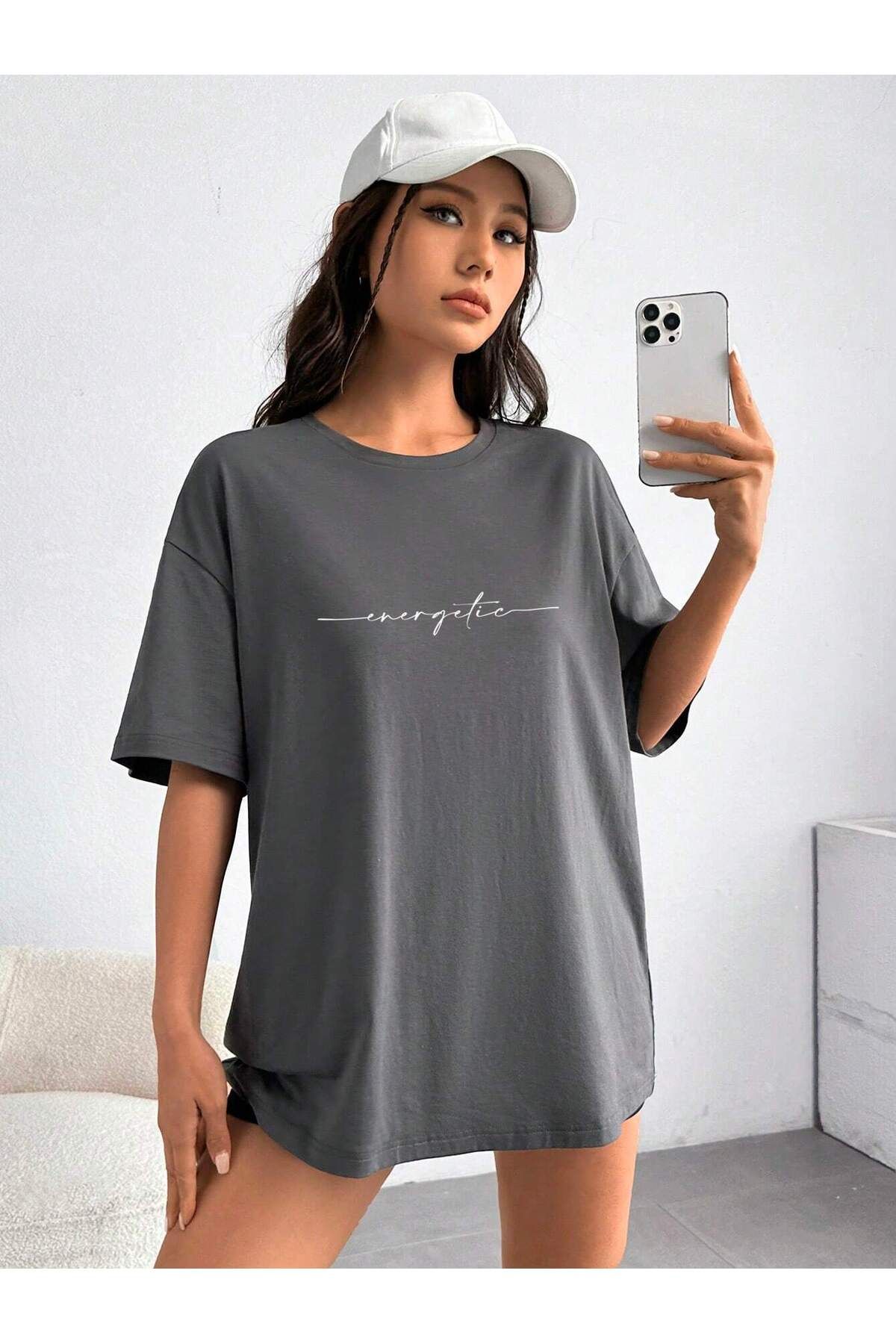 DAXİS Sportwear Company KADIN Energetic Baskılı Bisiklet Yaka Tişört