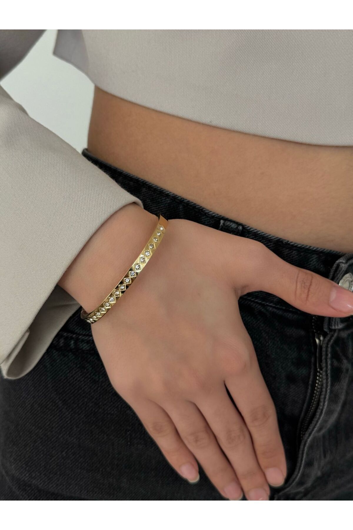 h&b design jewel Çelik Baklava Detay Kelepçe Bileklik