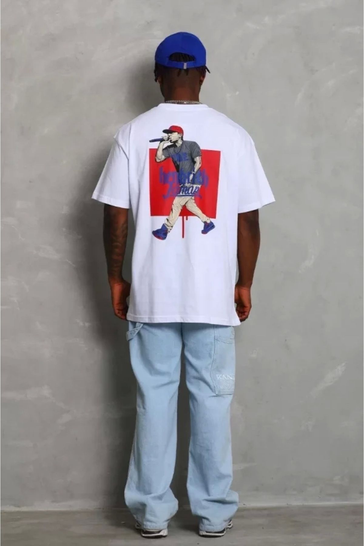Silerra Unisex Oversize Baskılı Bisiklet Yaka T-Shirt - Beyaz