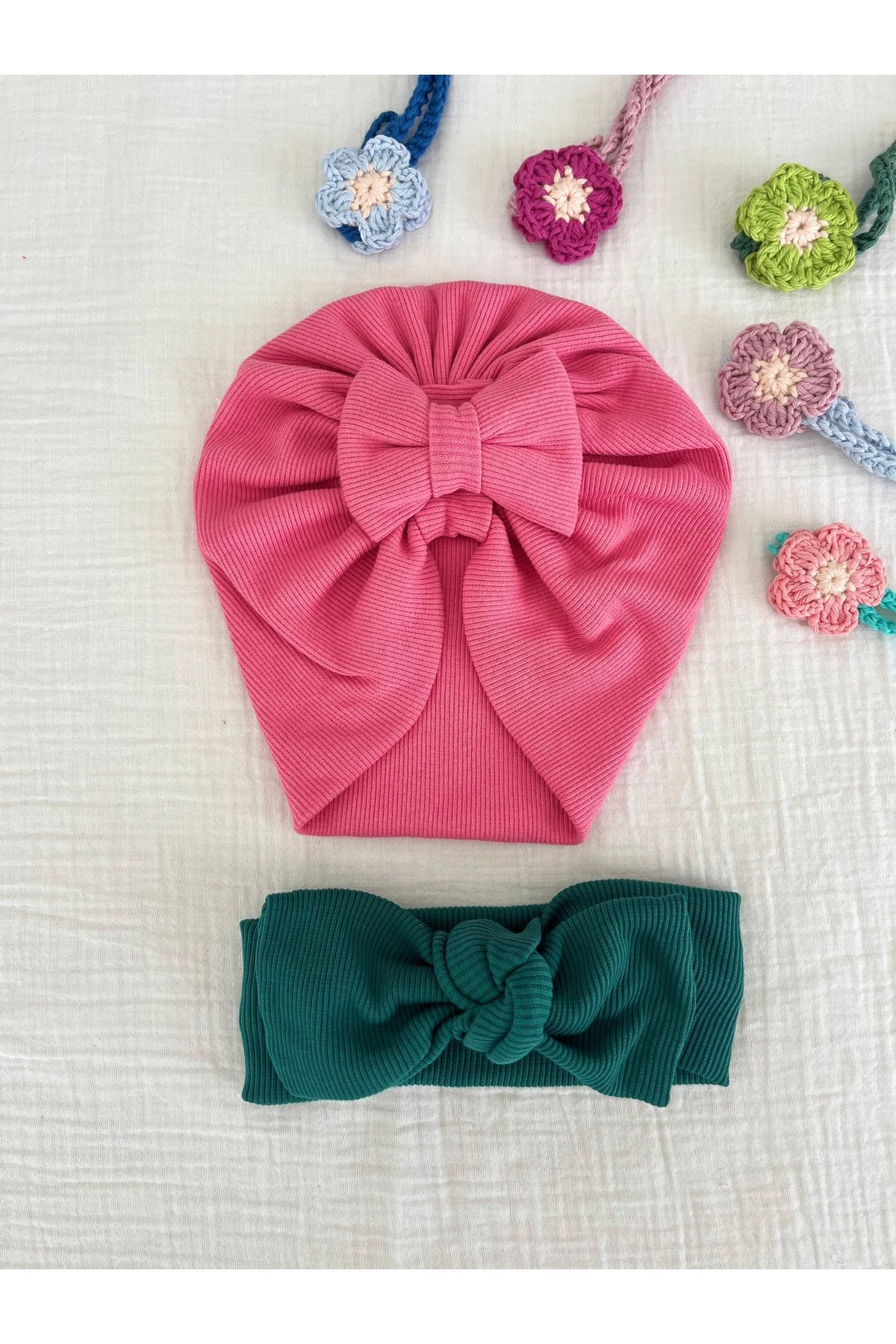 BurculuDükkan Kız Bebek Bone Bandana 2’li Set Hediyelik Set