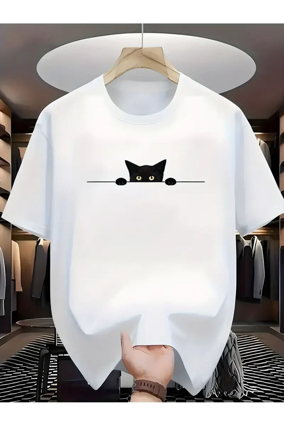 LuxeEdge Kedi Baskılı Unisex Oversize T-Shirt