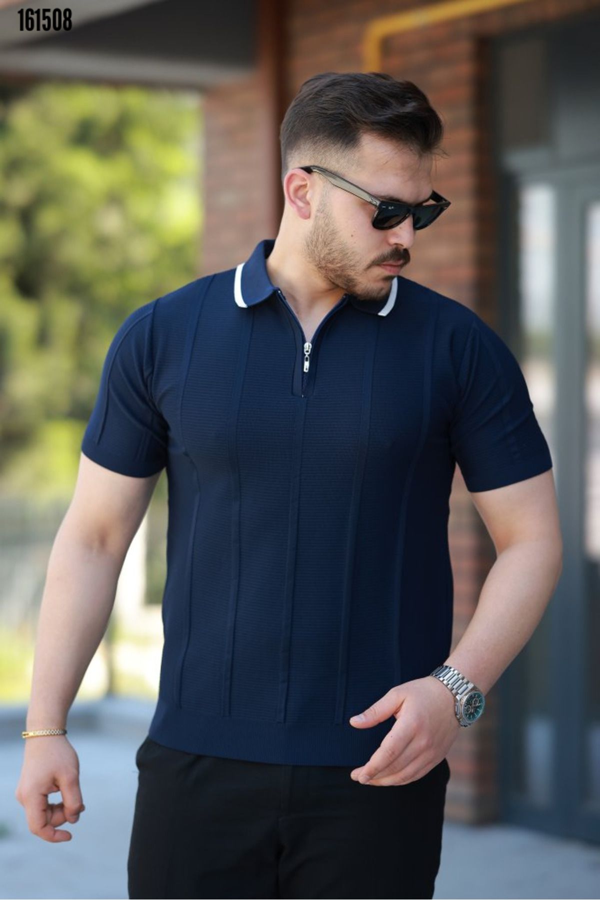 moda wanilia Erkek Polo Yaka Fermuarlı T-shirt