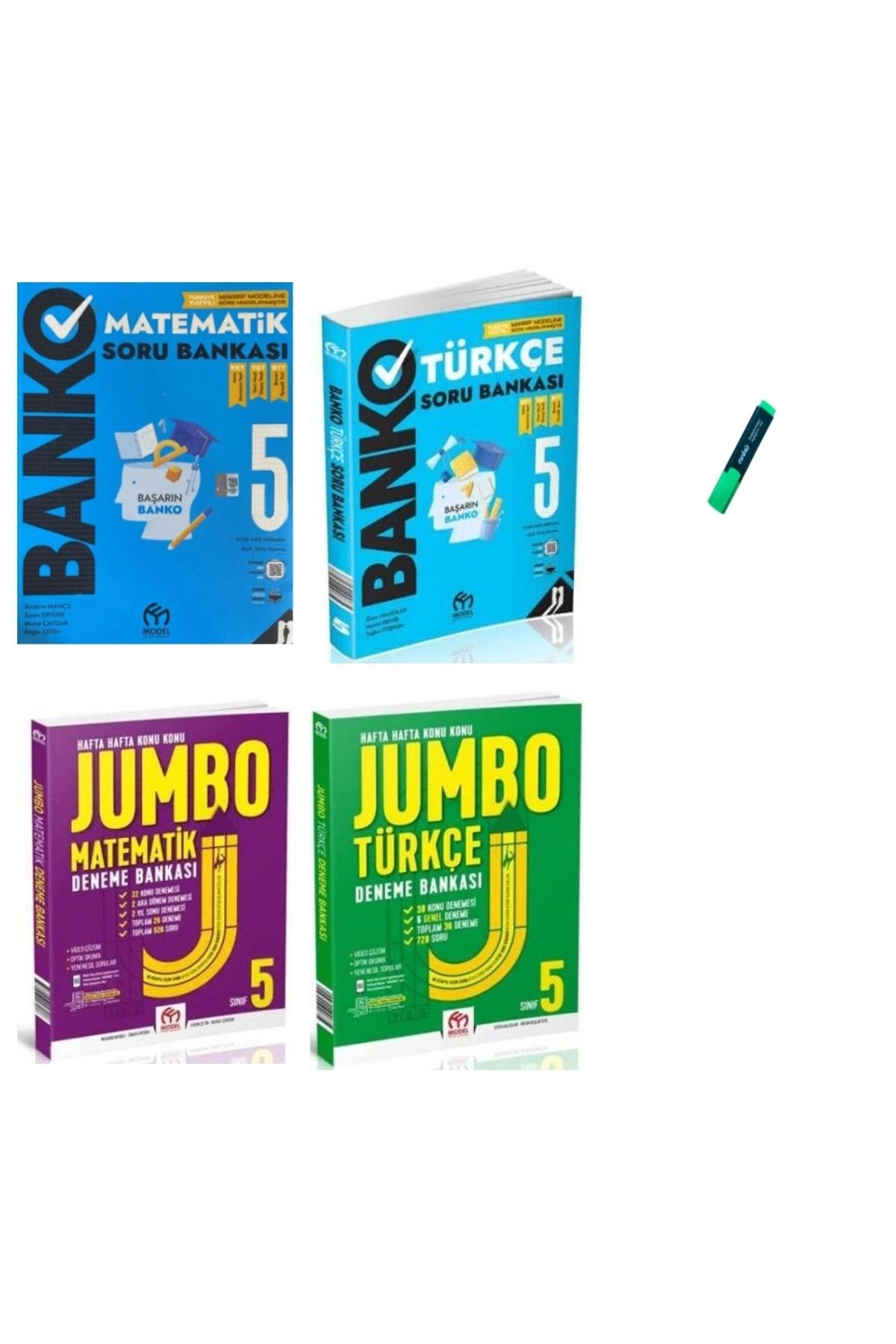 Model Eğitim Yayınları 5. Sınıf Matematik - Türkçe Banko Soru Bankası ve Jumbo Deneme 4lü Set
