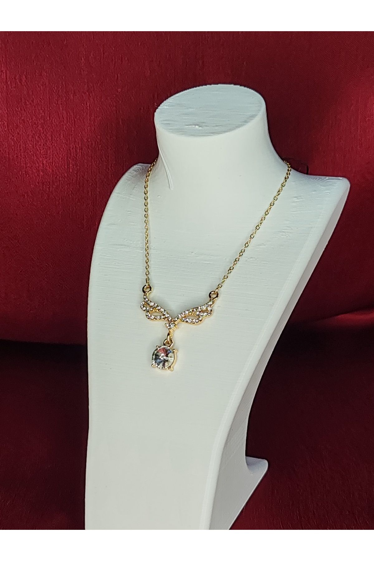 YK JEWELRY Paslanmaz Çelik Gold - Işıltılı Melek Kanadı Taşlı Kolye