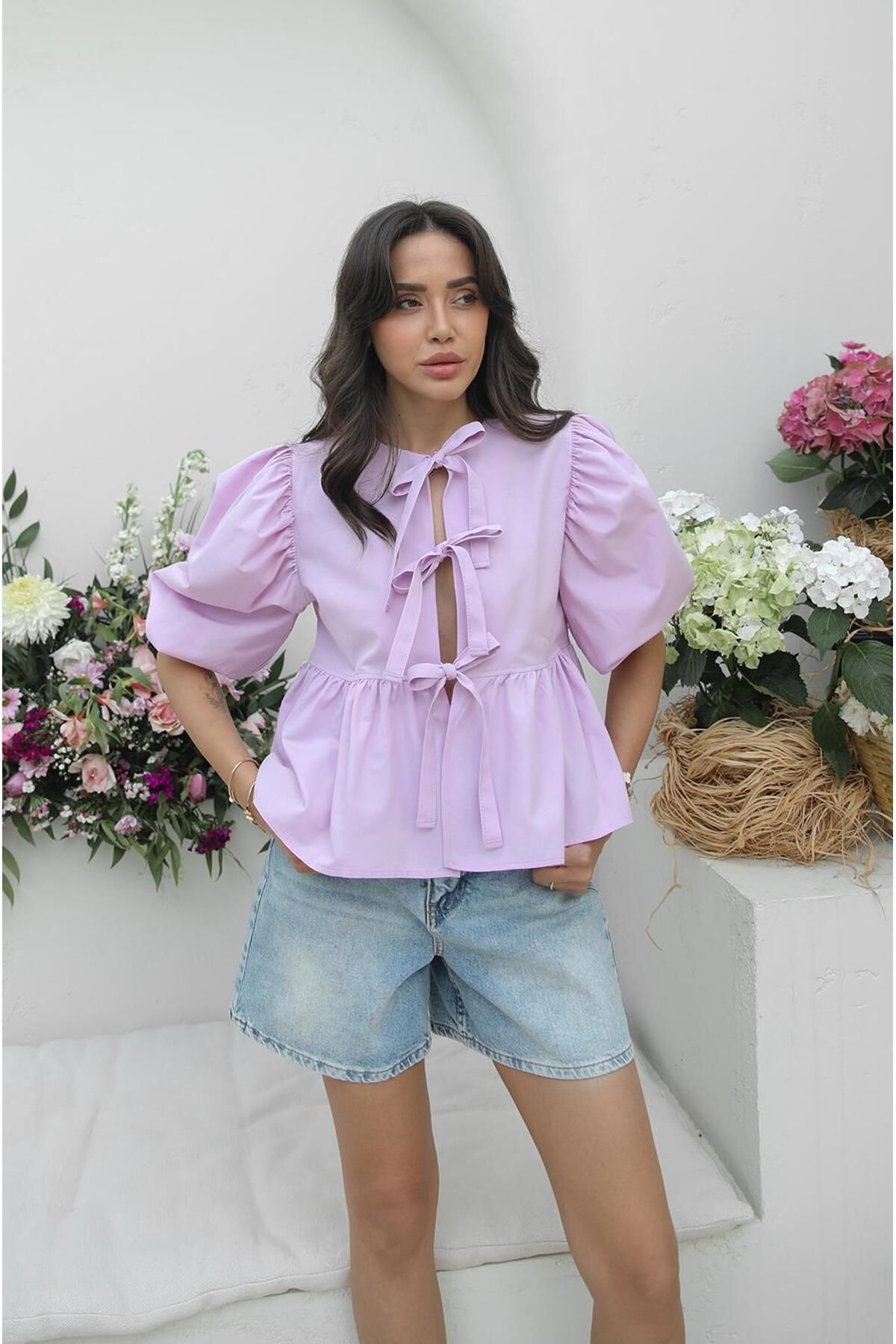 Havoş Lila Torres Bağlamalı Bluz