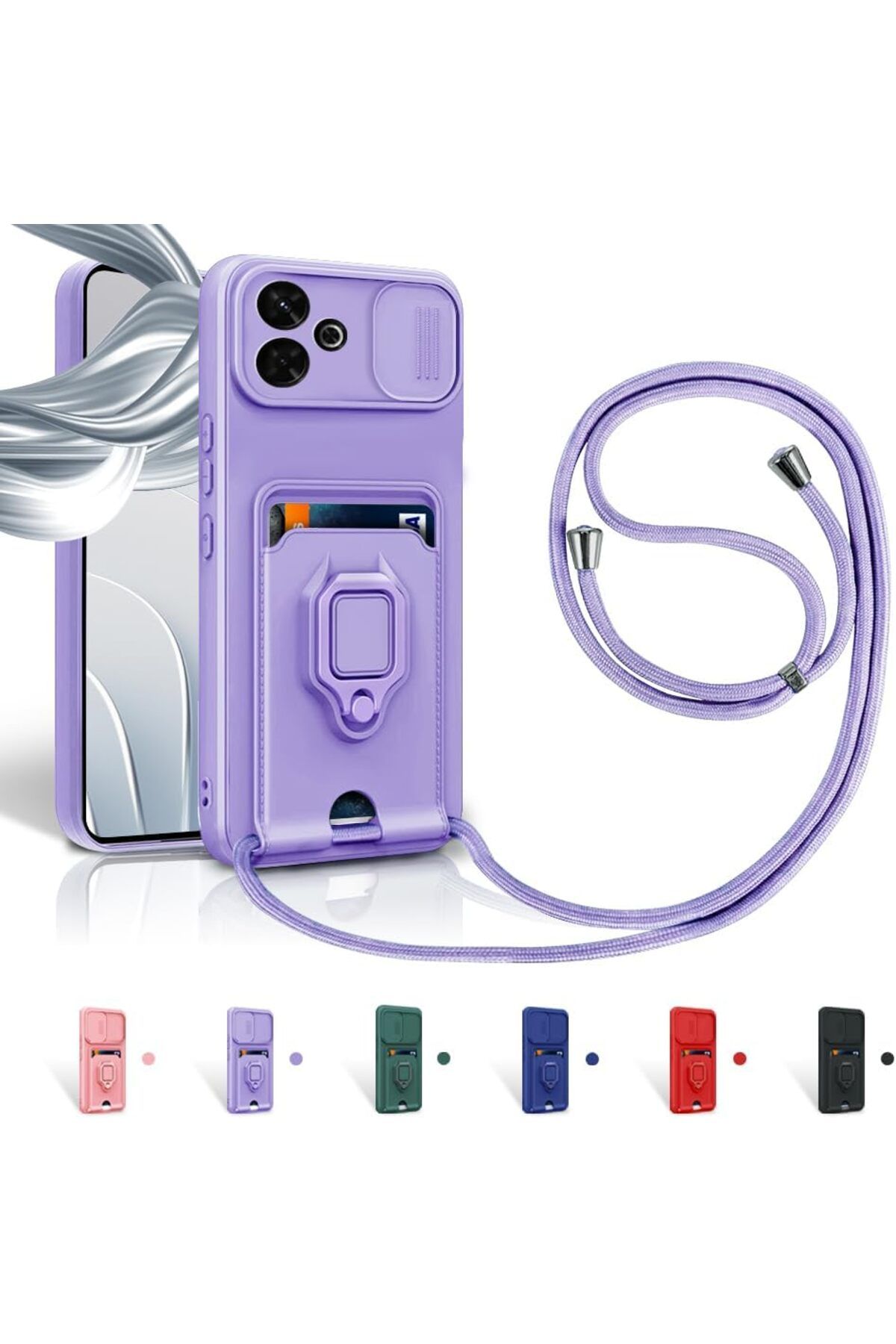 Rivor Xiaomi Redmi 13 Uyumlu Kılıf Kamera Koruma Ve Sürgülü Kartvizitli Kartlıklı Standlı Renkli Kapak
